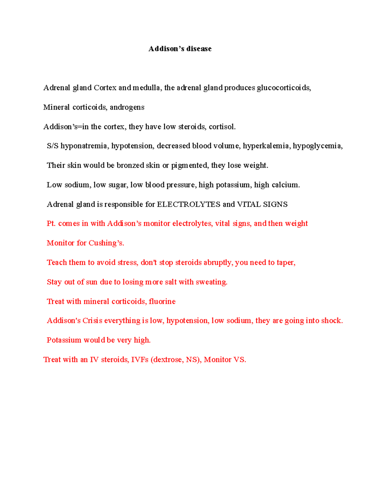 Nclex Review Notes disease Adrenal gland Cortex and medulla, the