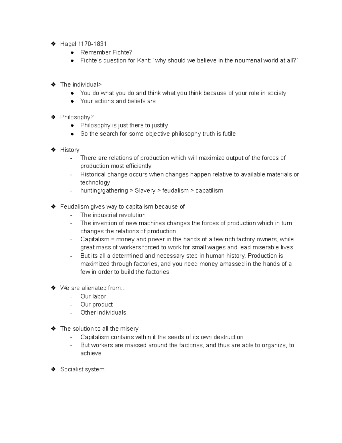 Phil101 - lecture notes on Hagel - Hagel 1170- Remember Fichte? Fichte ...