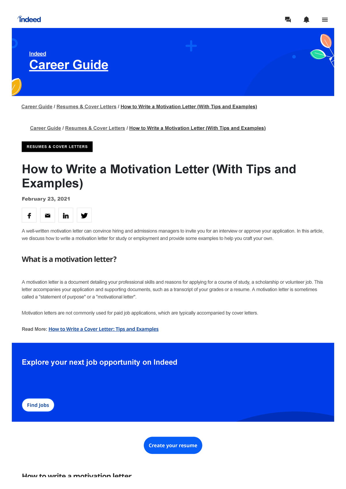 how to write a motivation letter for resume