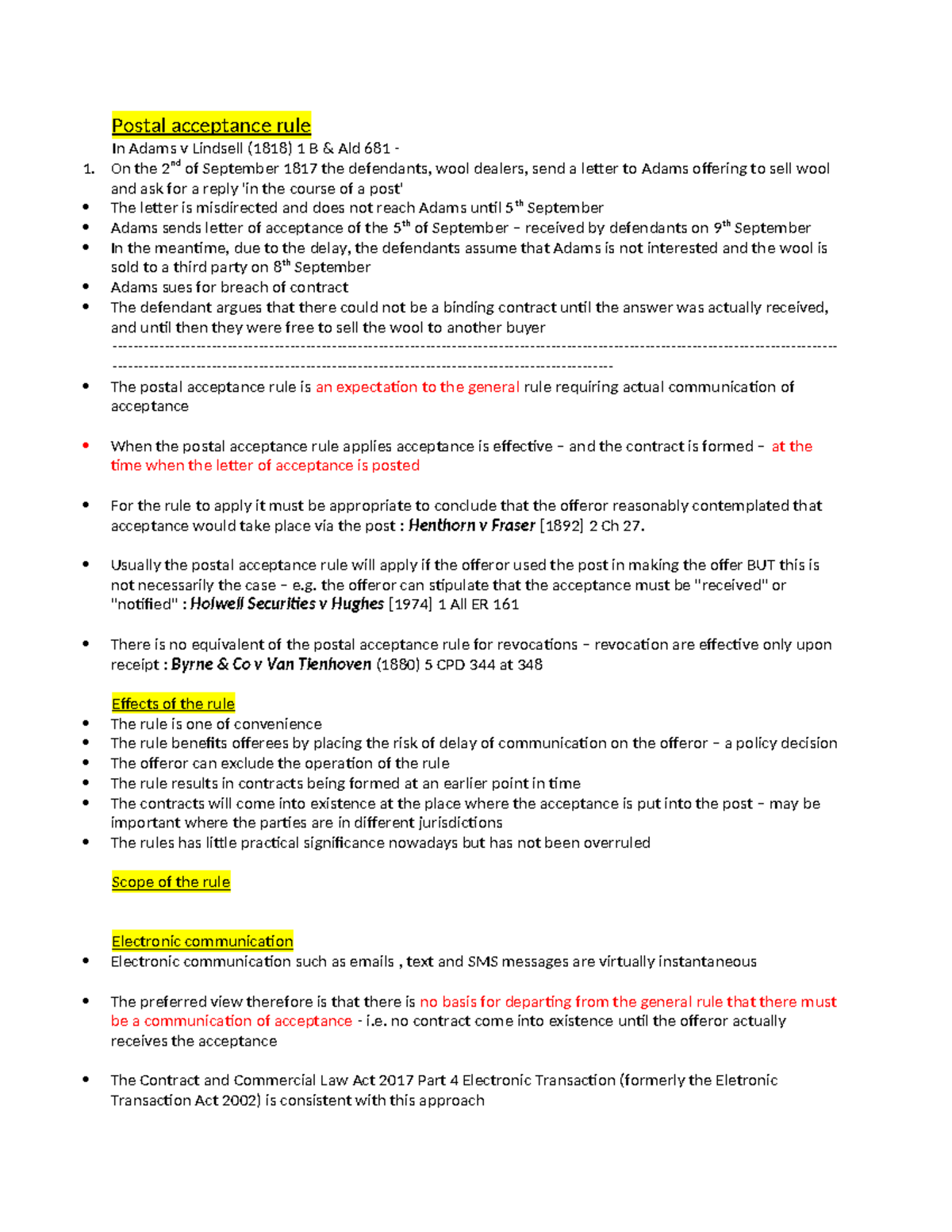 Law of Contract - It is the notes from the lecture and workshop ...
