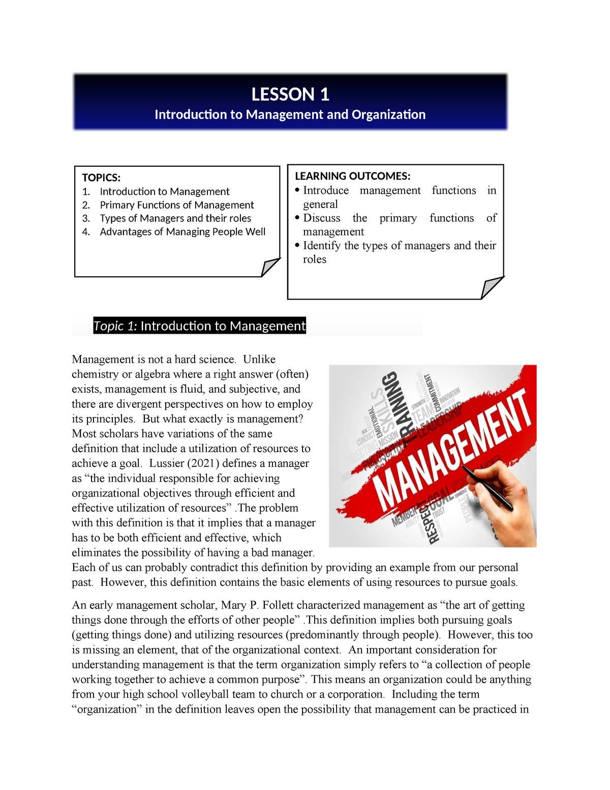 POM-Lesson-1 - Summary BS Accountancy - Management is not a hard ...