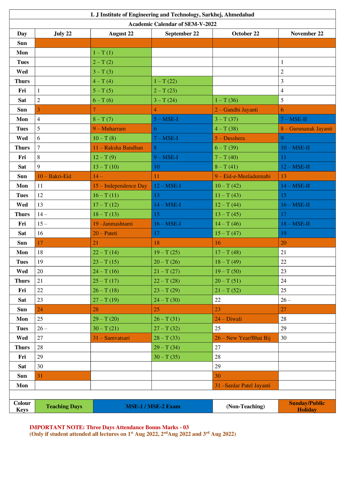 SEM-5 Academic Calendar 01-Aug-22 - L J Institute of Engineering and ...