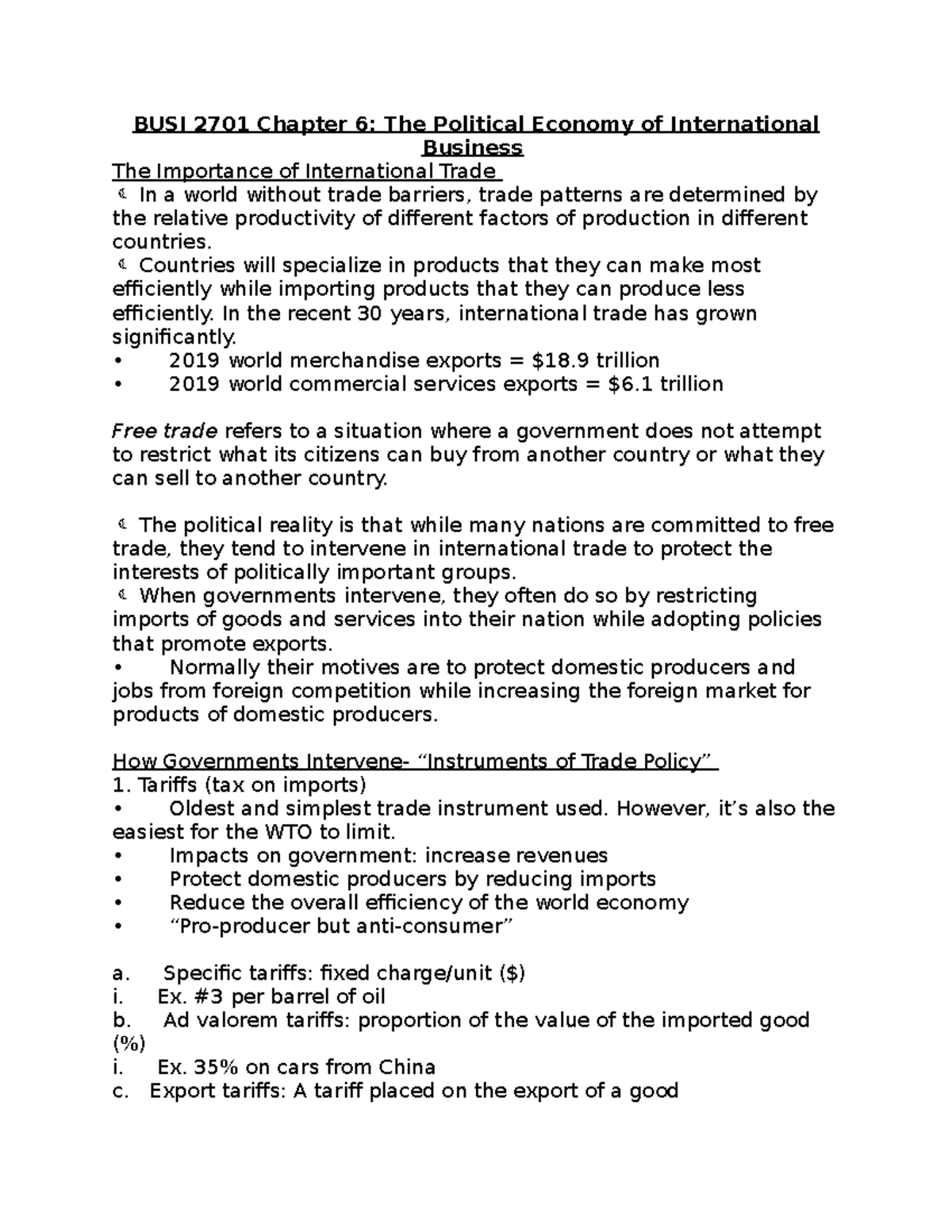 Chapter 6 Notes - International Trading System - BUSI 2701 Chapter 6 ...