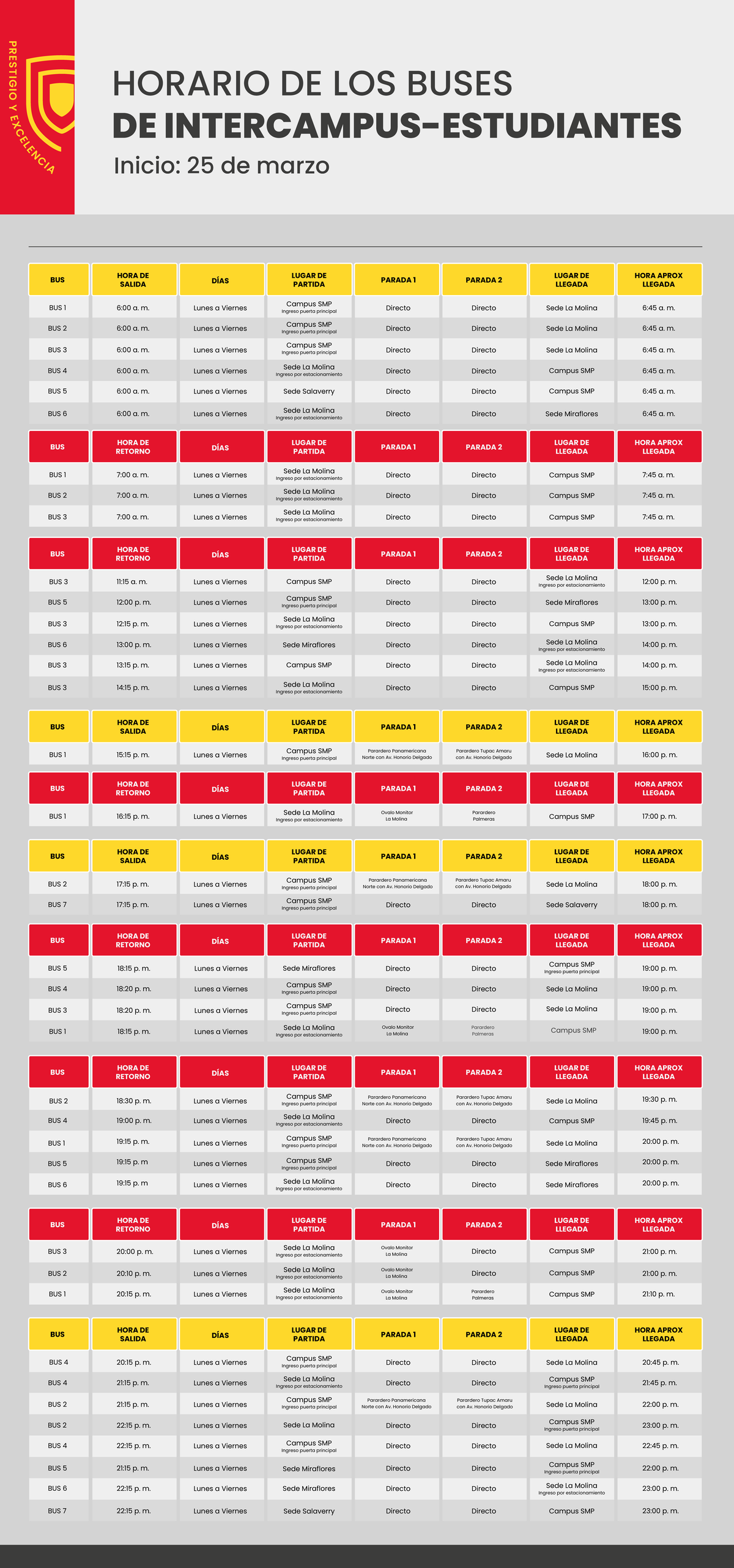Movilidad Intercampus Horarios - PRESTIGIO Y EX CE LEN CIA HORARIO DE ...