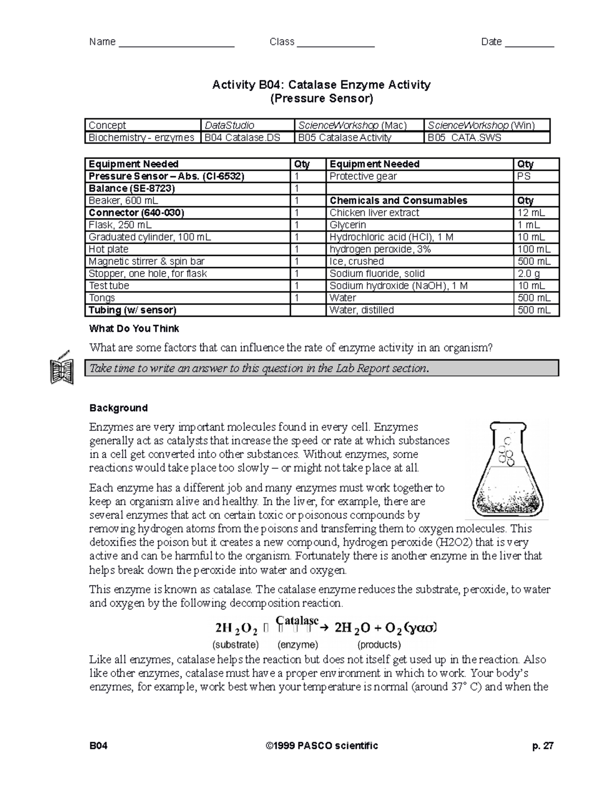 B04CatalaseEnzyme Lab report Name _____________________ Class