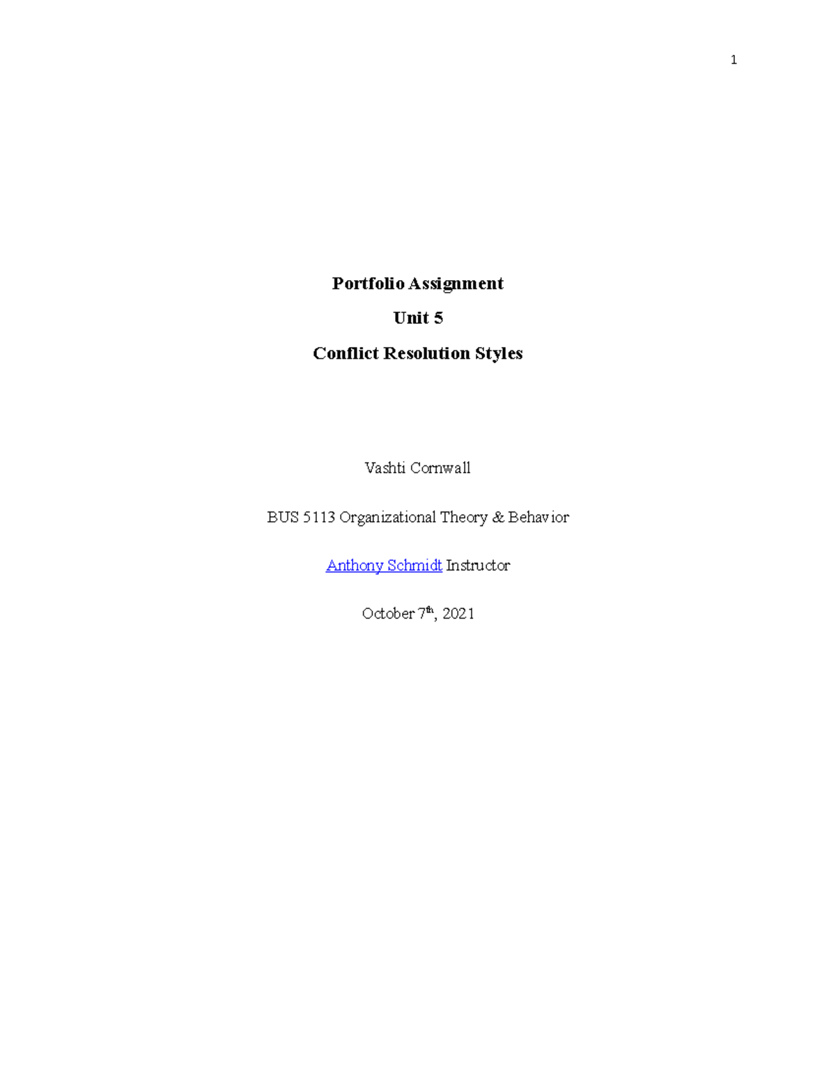 Portfolio Assignment 5Conflict Resolution Styles - Portfolio Assignment ...