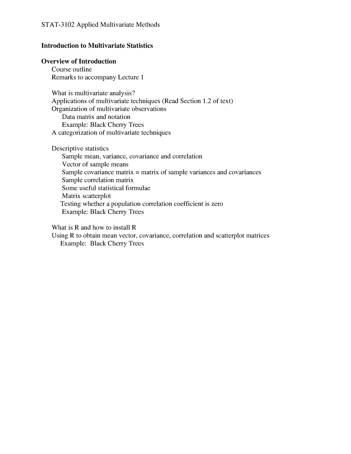 Introduction to multivariate analyses