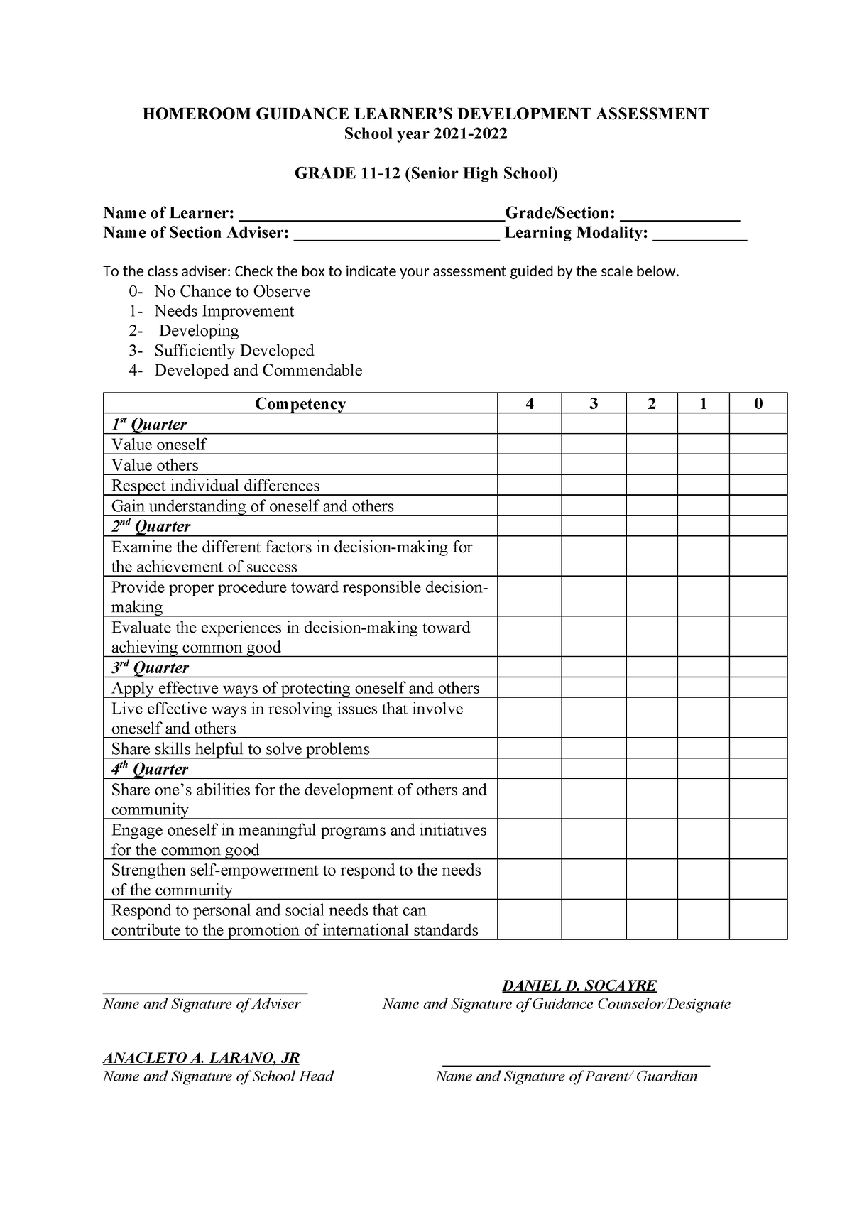 HG Annex FOR Grade 11 12 - report - HOMEROOM GUIDANCE LEARNER’S ...