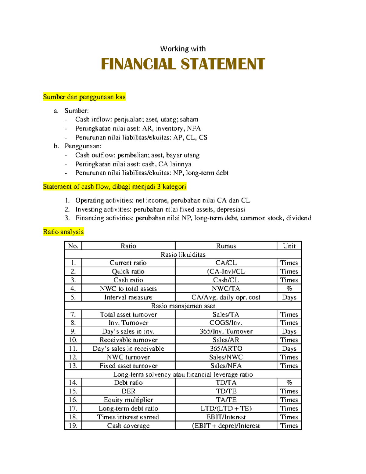 Corporate Financial Ch 3 - Working with Financial Statement - Working ...
