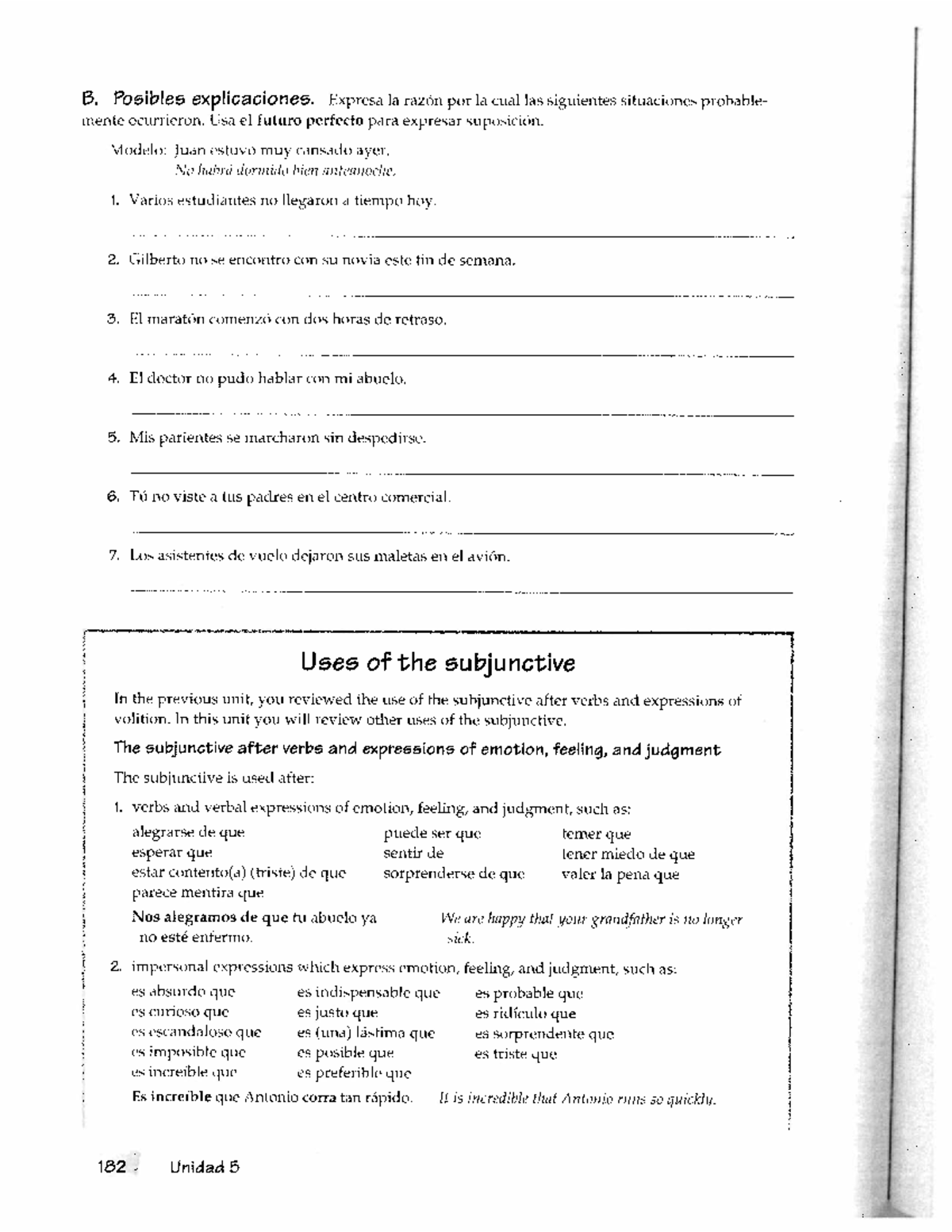 Subjunctive With Verbs of Emotion Advanced Activities - EX SCI 731 ...