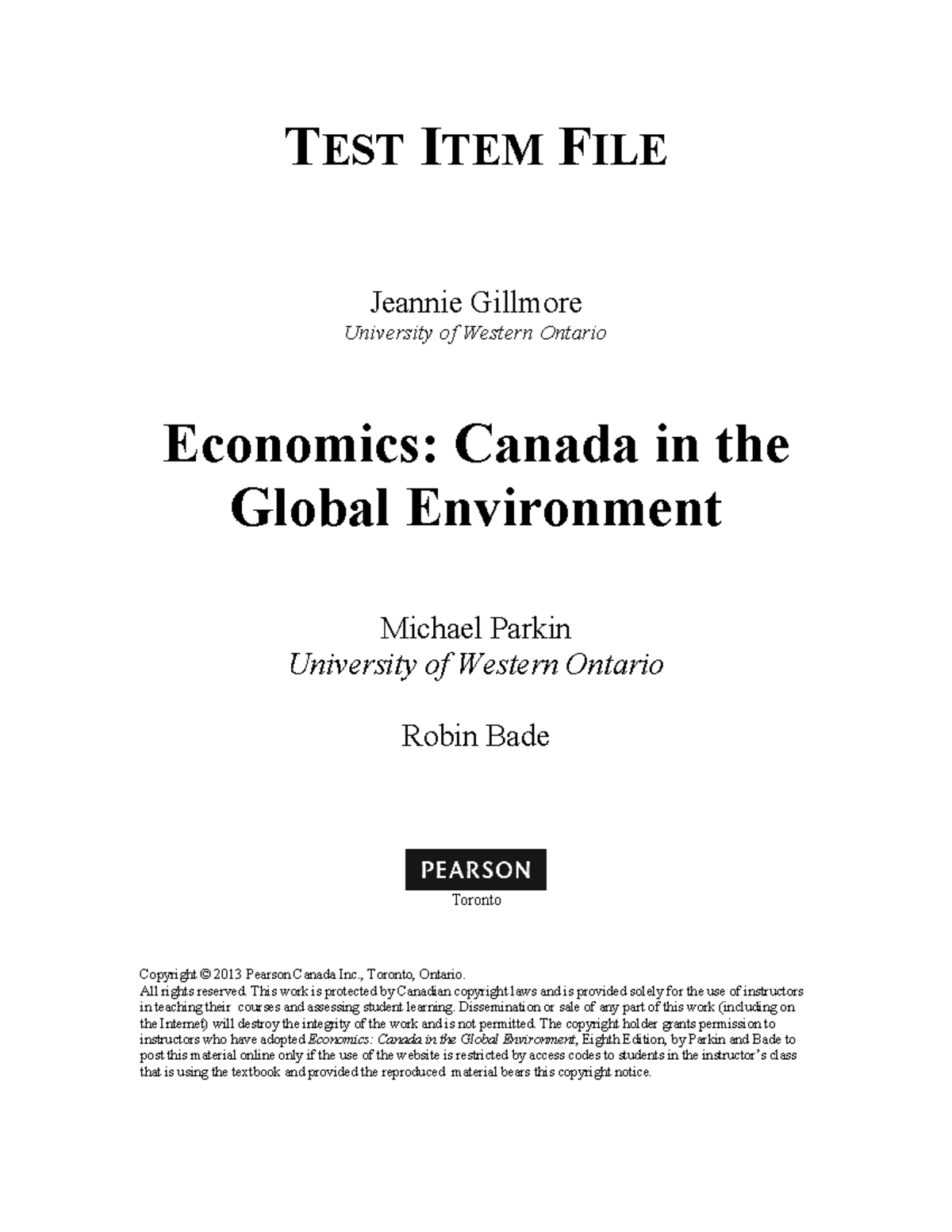 Parkin 8e TIF ch00 - practice questions with answers - TEST ITEM FILE ...