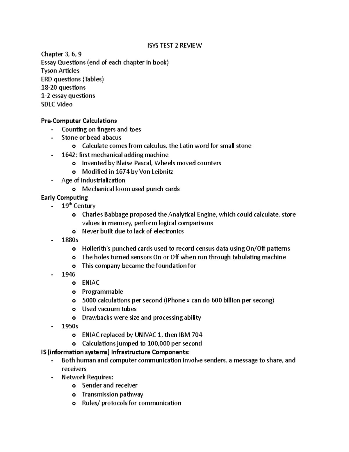 ISYS TEST 2 Review - Lecture notes - ISYS TEST 2 REVIEW Chapter 3, 6, 9 ...