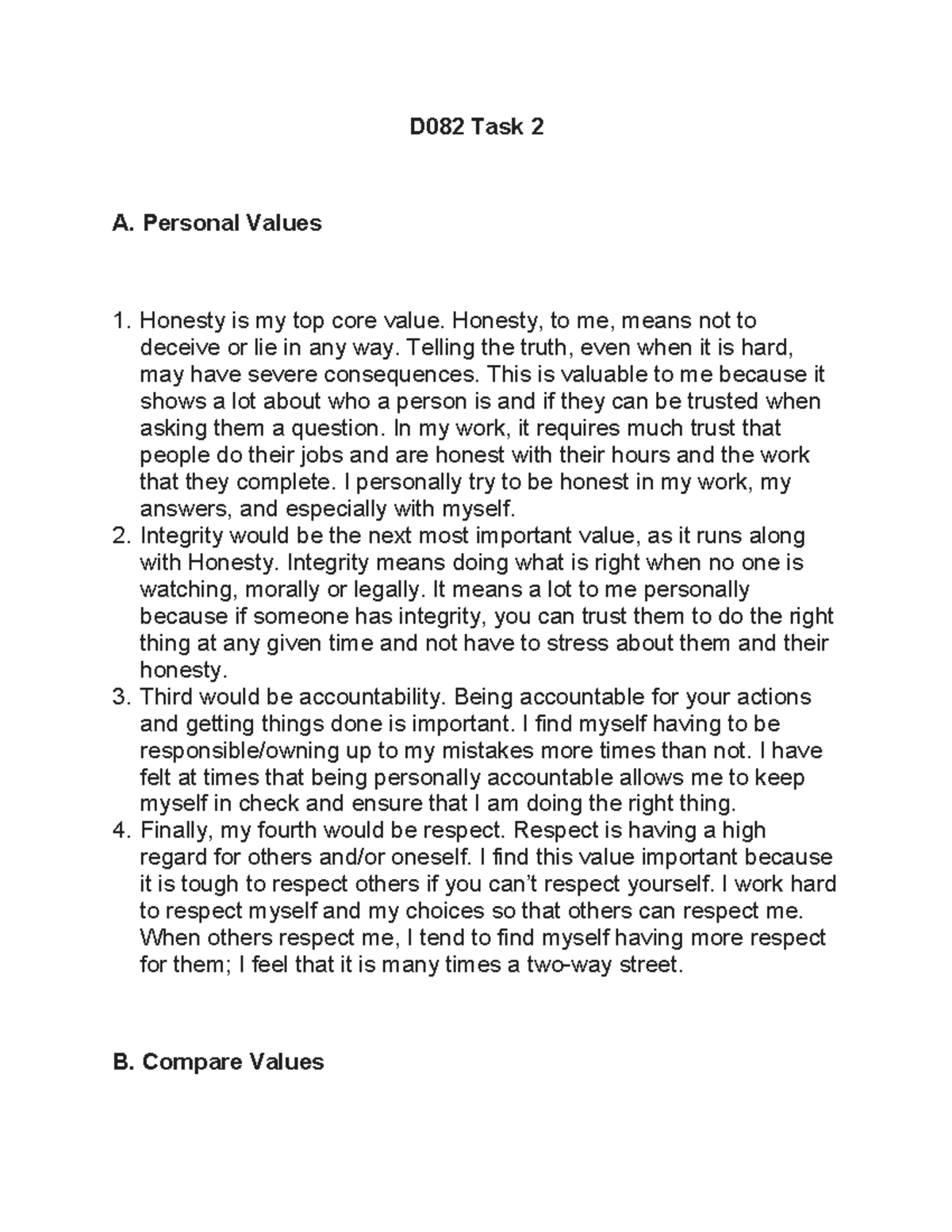 D082 Task 2 - Passed and got full points - D082 Task 2 A. Personal ...