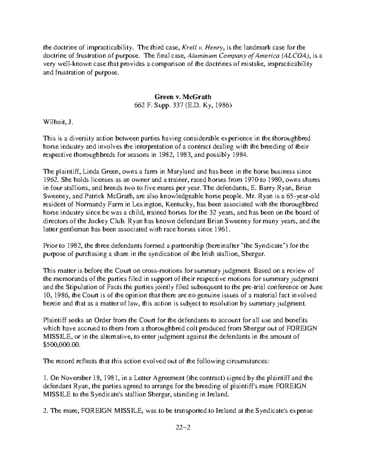 Green v. Mc Grath - Anderson Fall 2022 - the doctrine of ...