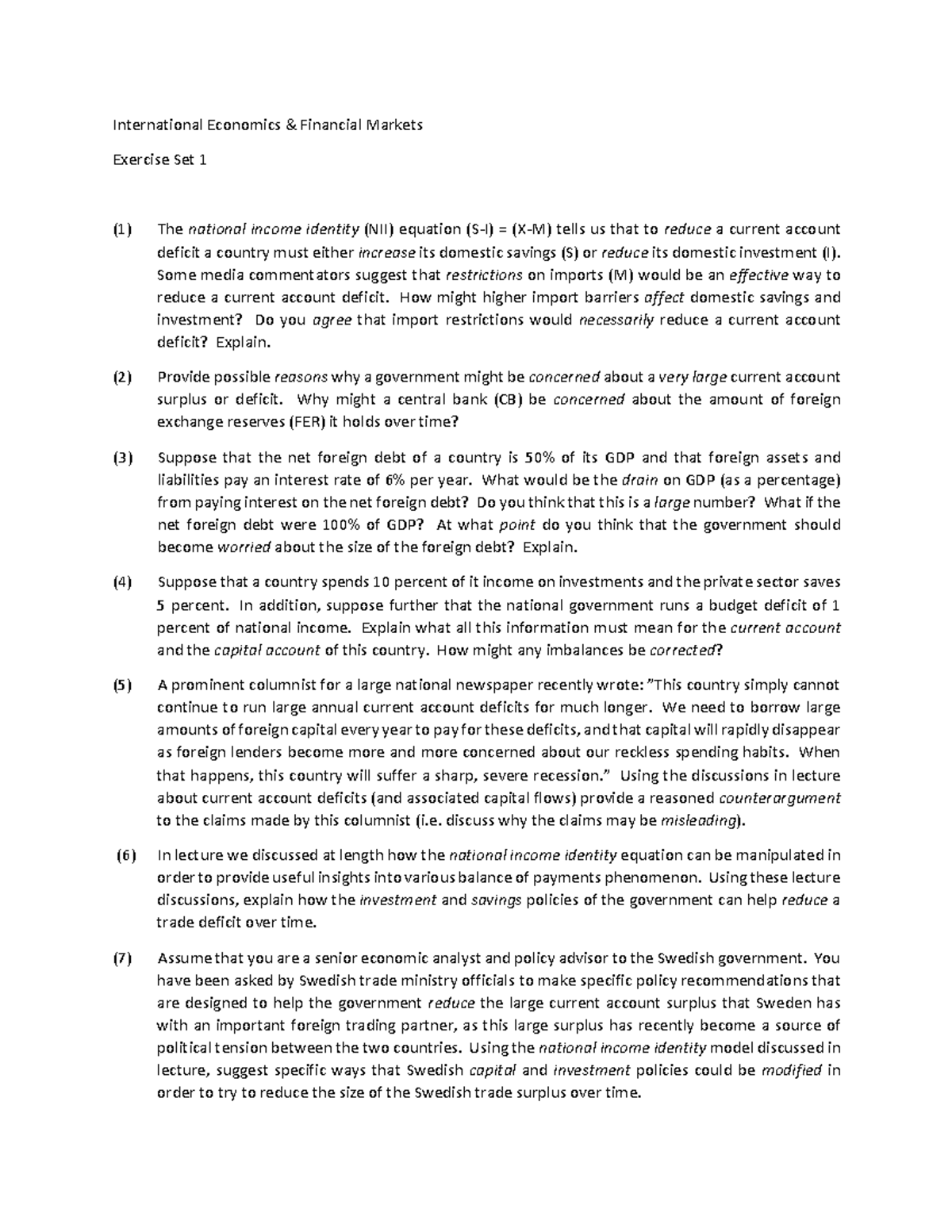 Exercise Set 1 (Autumn 2022) - International Economics & Financial ...