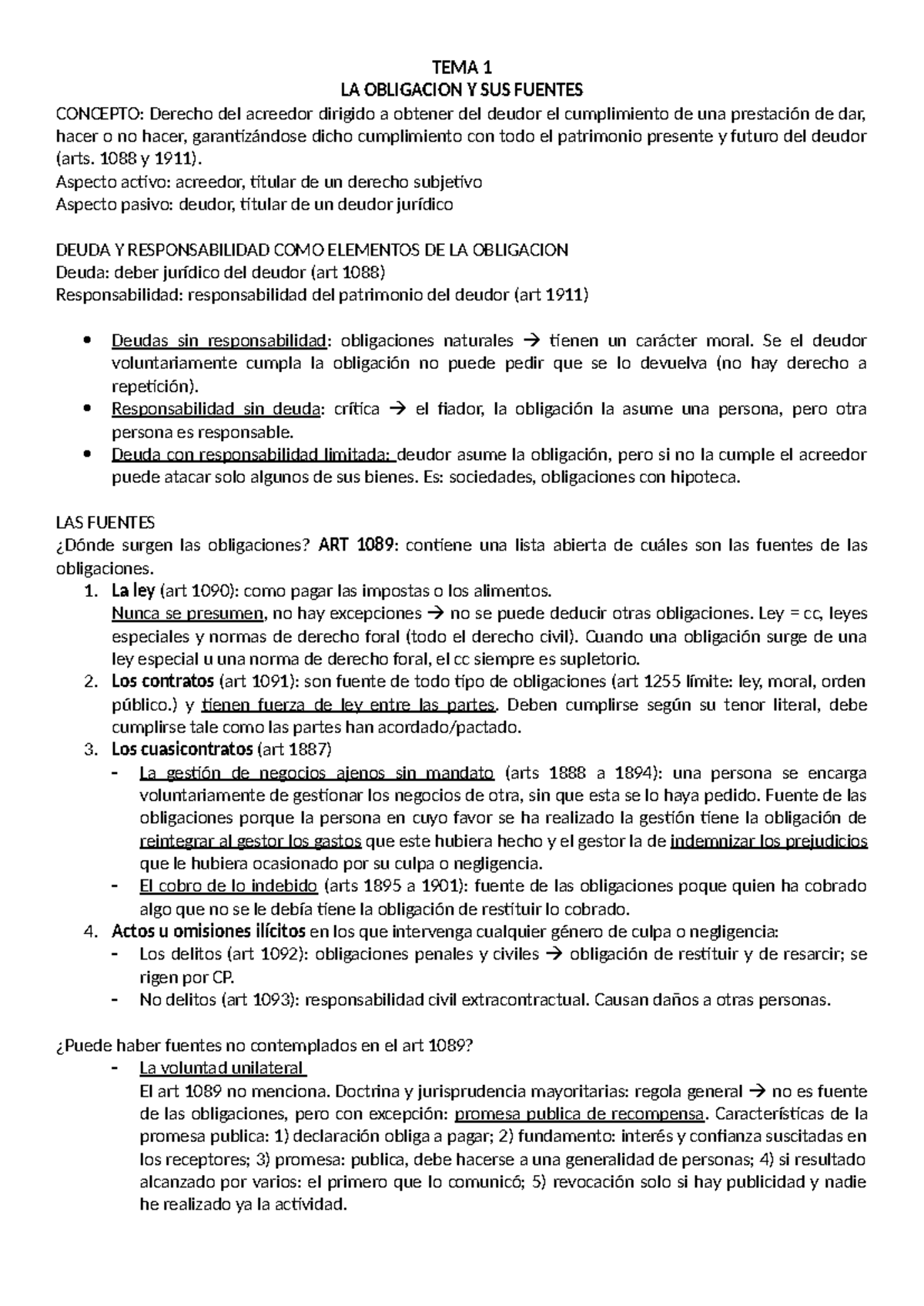 Derecho de obligaciones y contratos - TEMA 1 LA OBLIGACION Y SUS ...