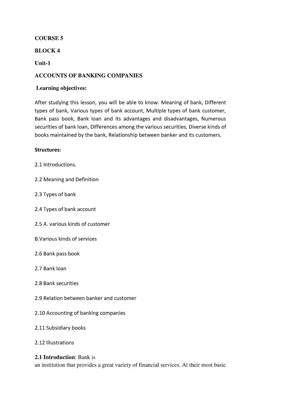 Chap 1 - AFA-2 notes - COURSE 5 BLOCK 4 Unit- ACCOUNTS OF BANKING ...