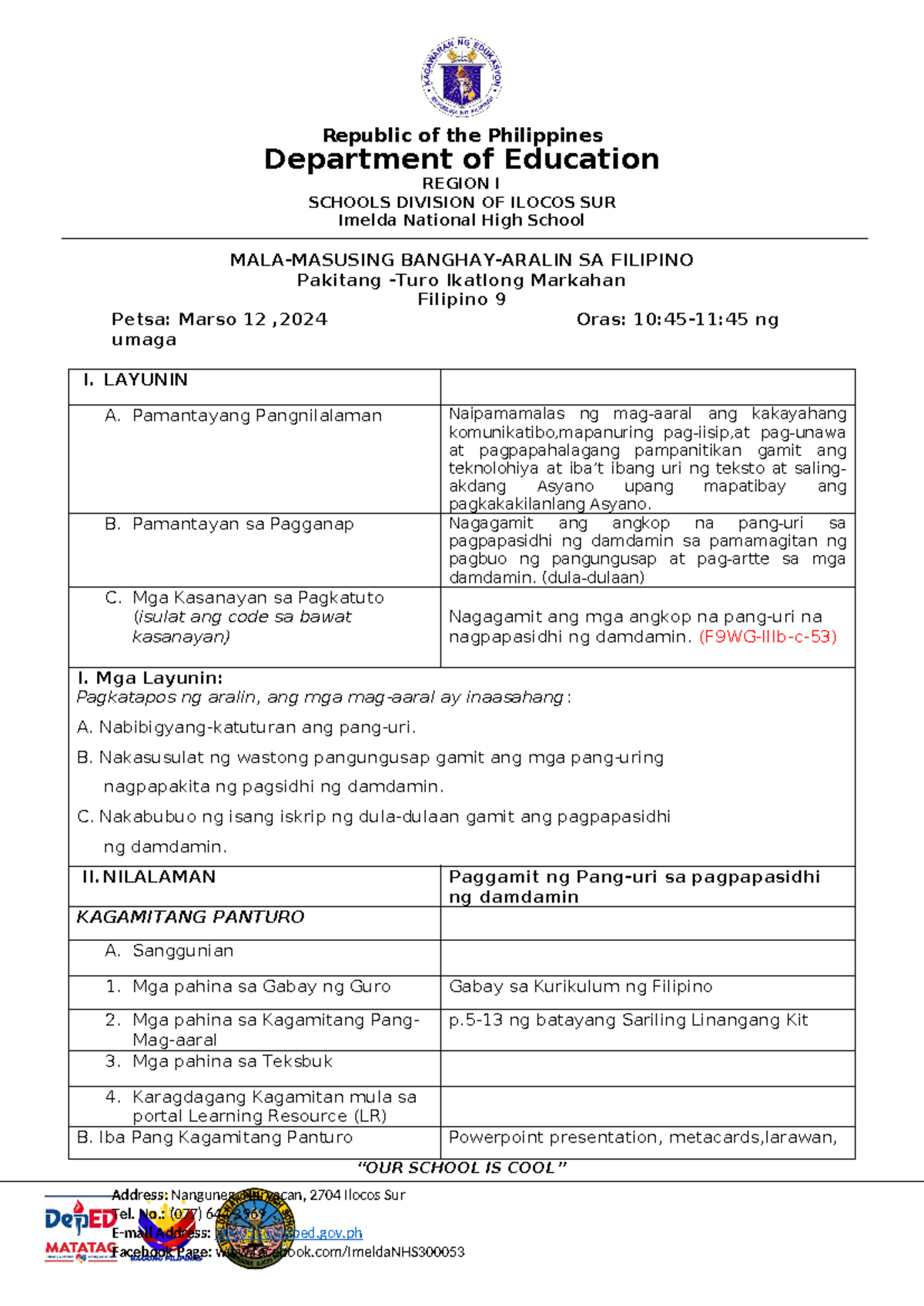 COT3 - lesson plan - Department of Education REGION I SCHOOLS DIVISION ...