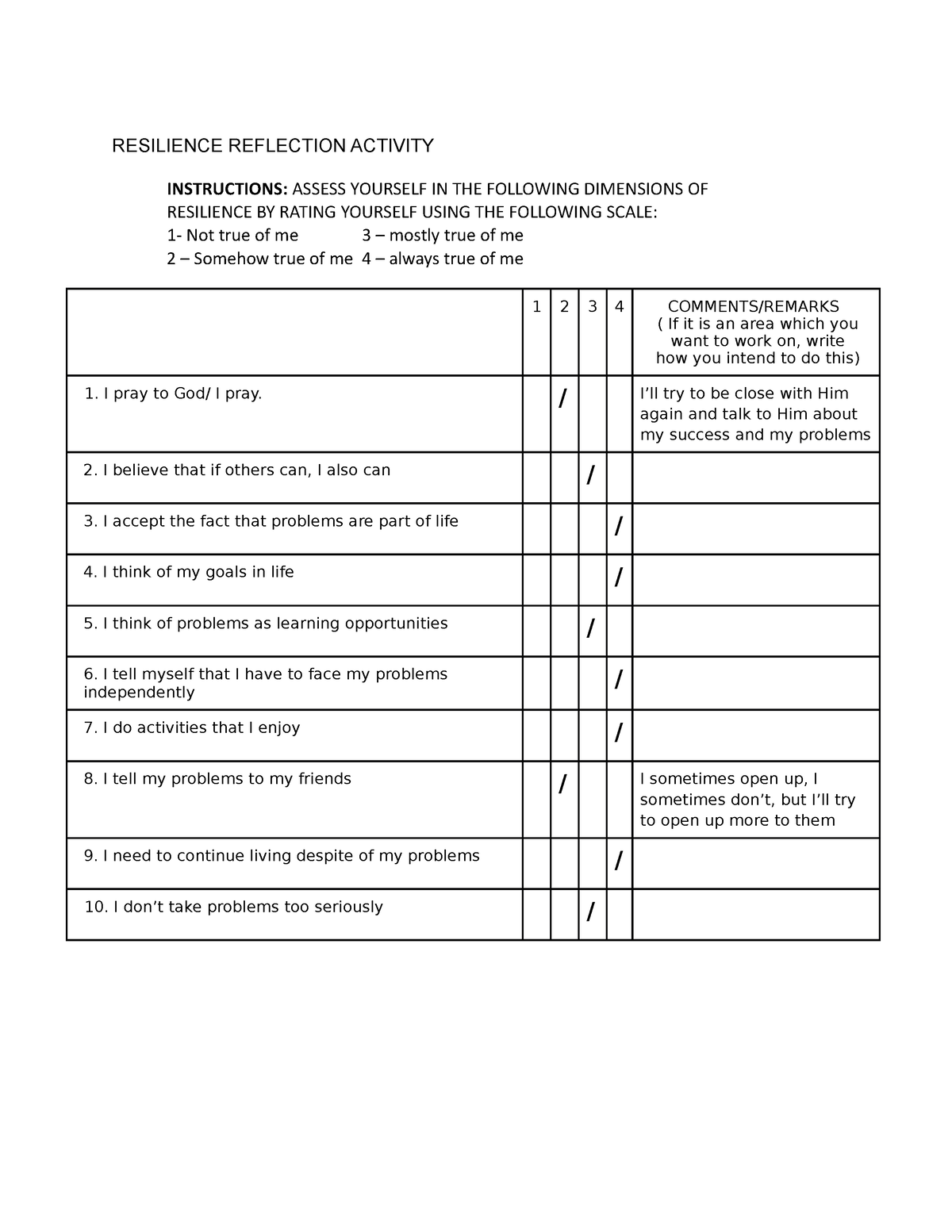 Resilience Reflection - RESILIENCE REFLECTION ACTIVITY INSTRUCTIONS ...