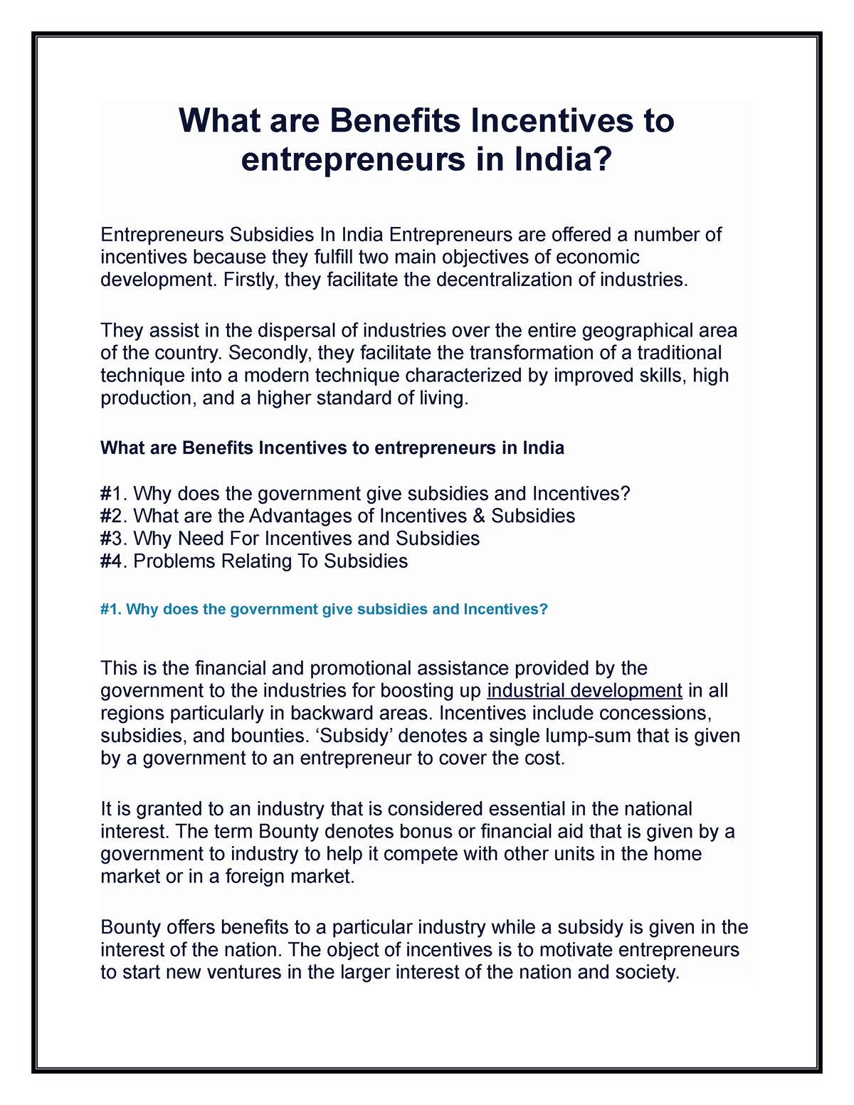 presentation on 6 government incentives for entrepreneurs in india