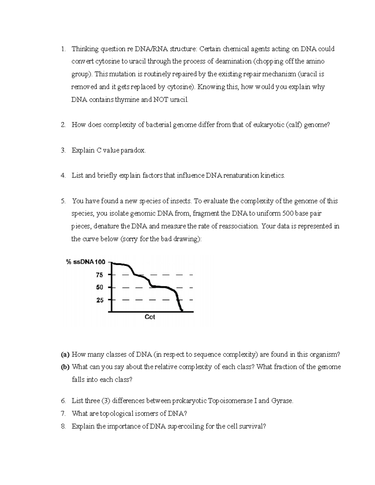 Biol 308 Study Questions 2 - Thinking Question Re DNA/RNA Structure ...