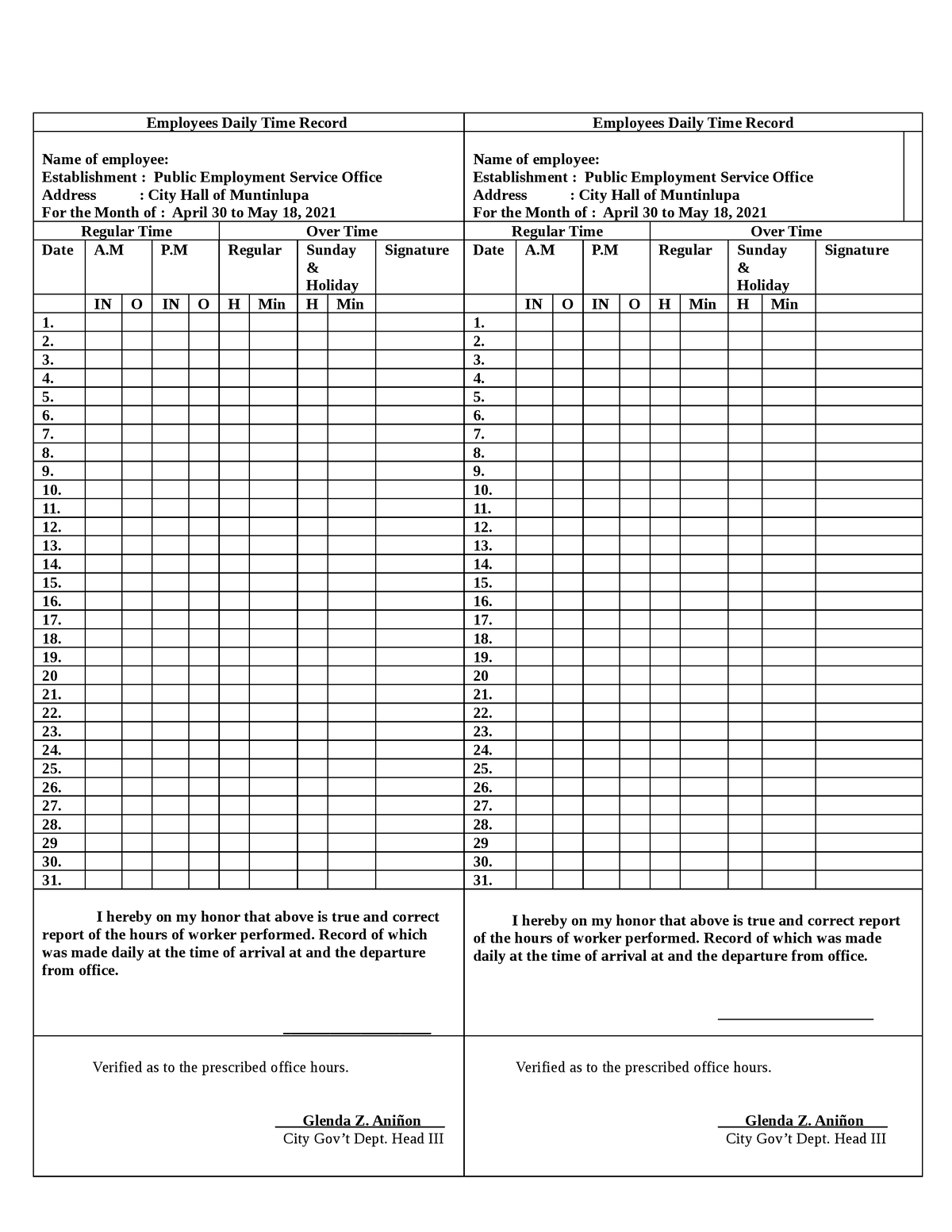 Daily Time Record 0 Dtr Employees Daily Time Record Employees Daily