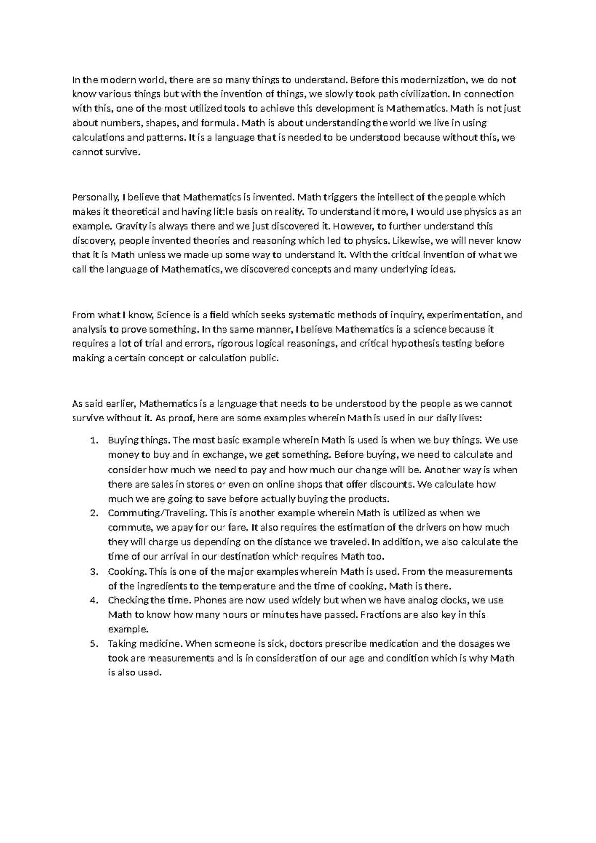 MMW PS1 - Uses of math - In the modern world, there are so many things ...
