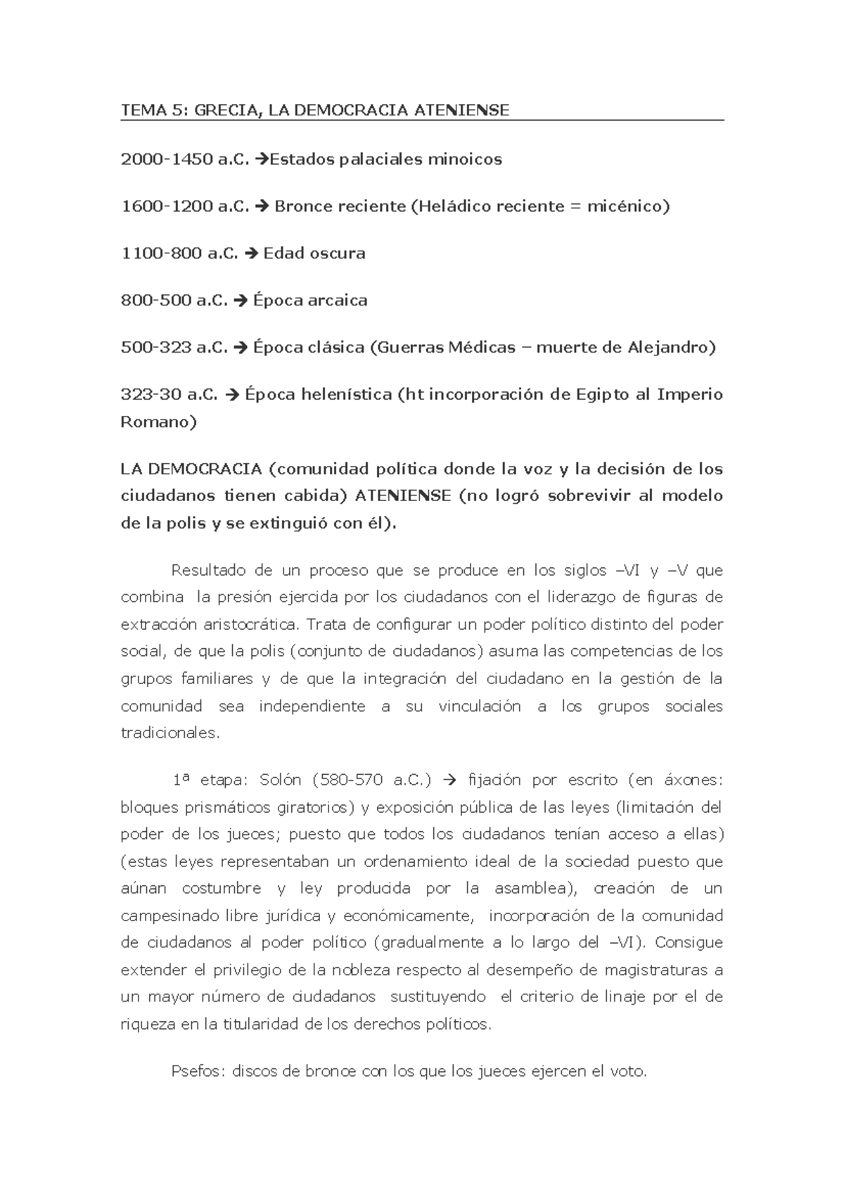 Resumen TEMA 5 Democracia ateniense - TEMA 5: GRECIA, LA DEMOCRACIA ...
