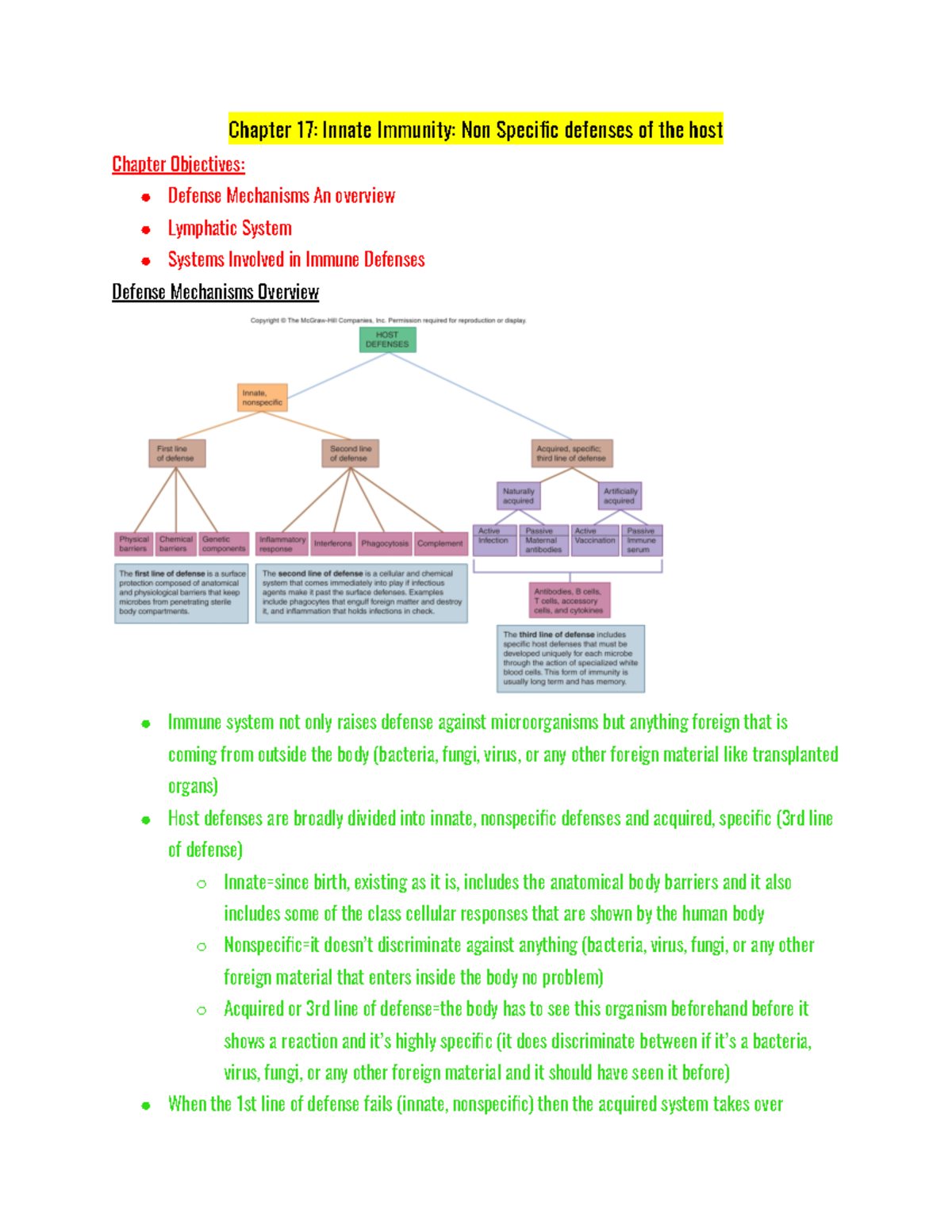 Chapter 17 - Chapter 17: Innate Immunity: Non Specific defenses of the ...