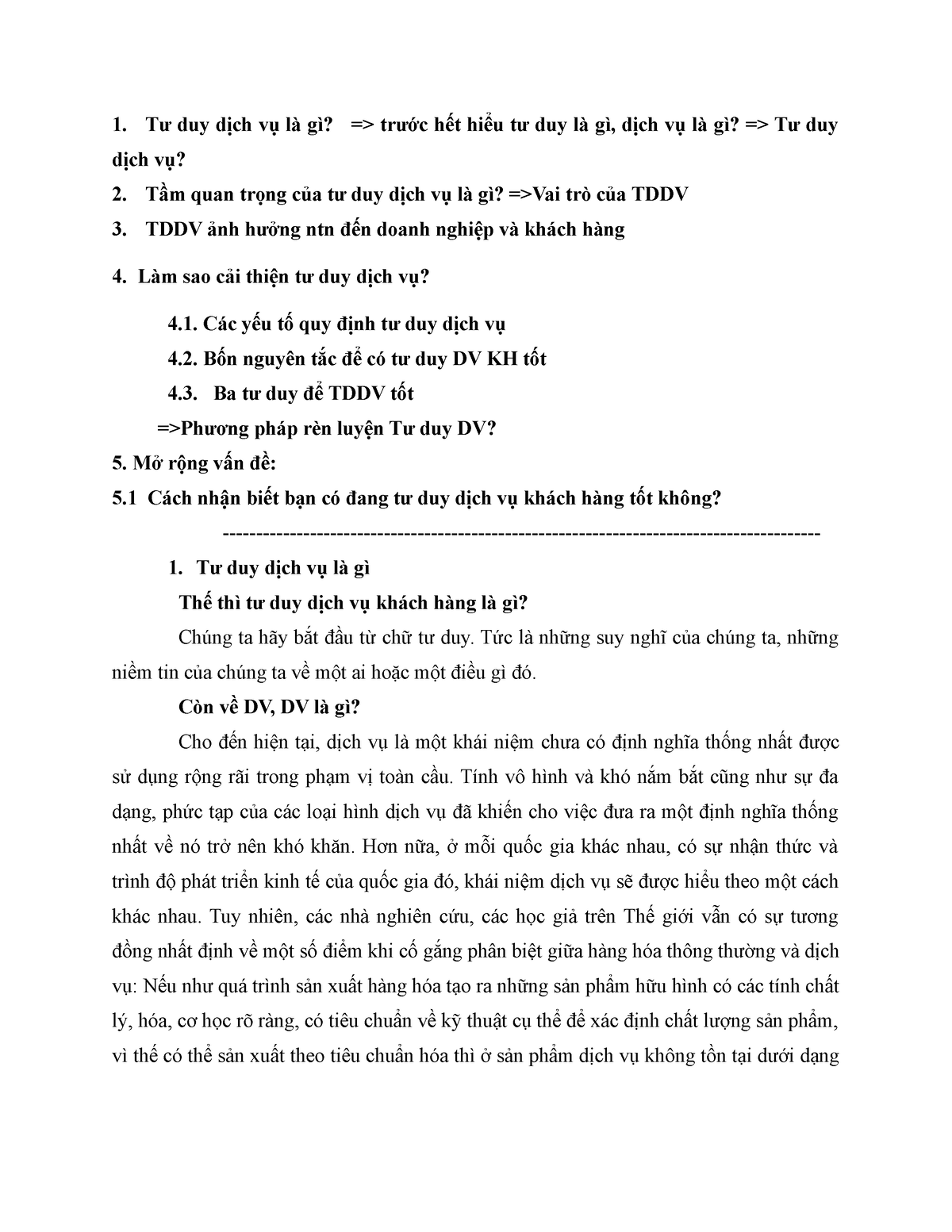 Tư duy dịch vụ là gì - 1. Tư duy dịch vụ là gì? => trước hết hiểu tư duy là gì, dịch vụ là gì? - Studocu