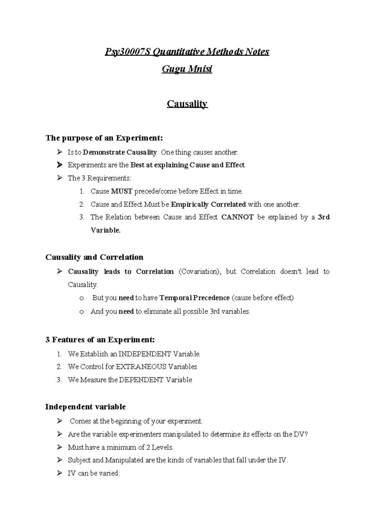 PSY3007S Quantitative Notes Final - Psy30007S Quantitative Methods ...