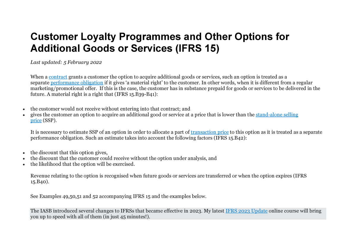 Customer Loyalty Programmes And Other Options For Additional Goods Or 