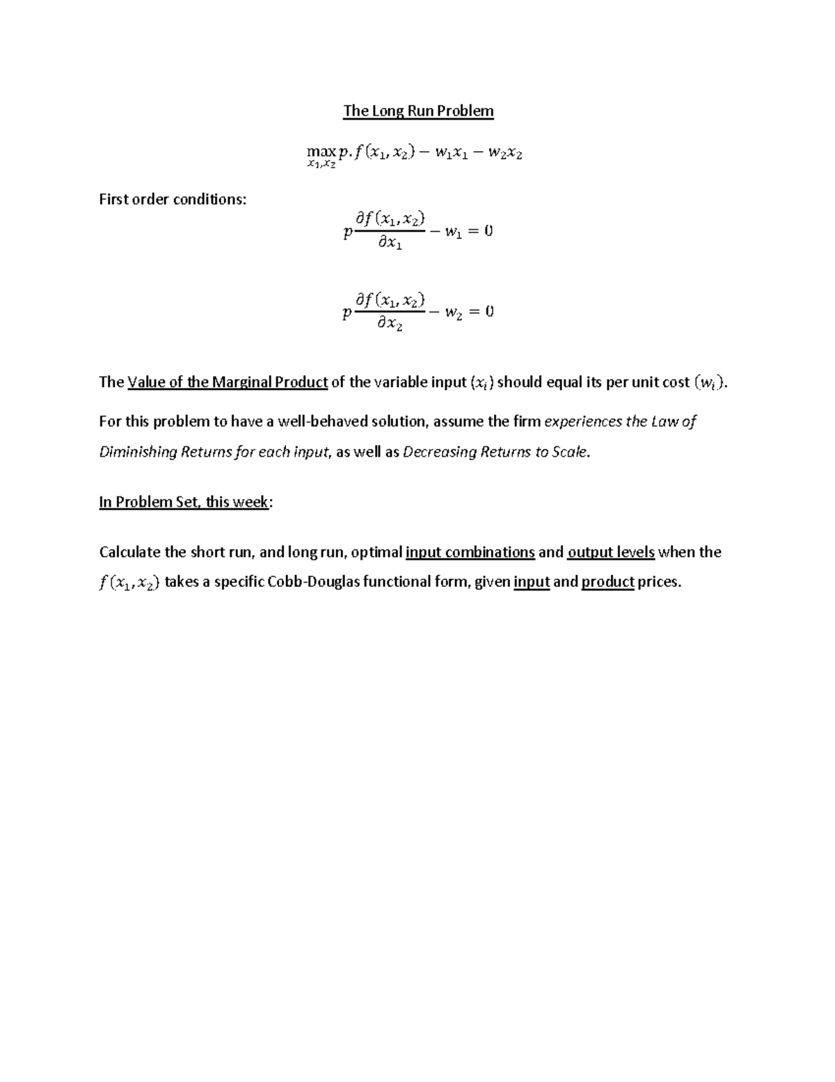 10 - lec notes - The Long Run Problem max ! ,# 