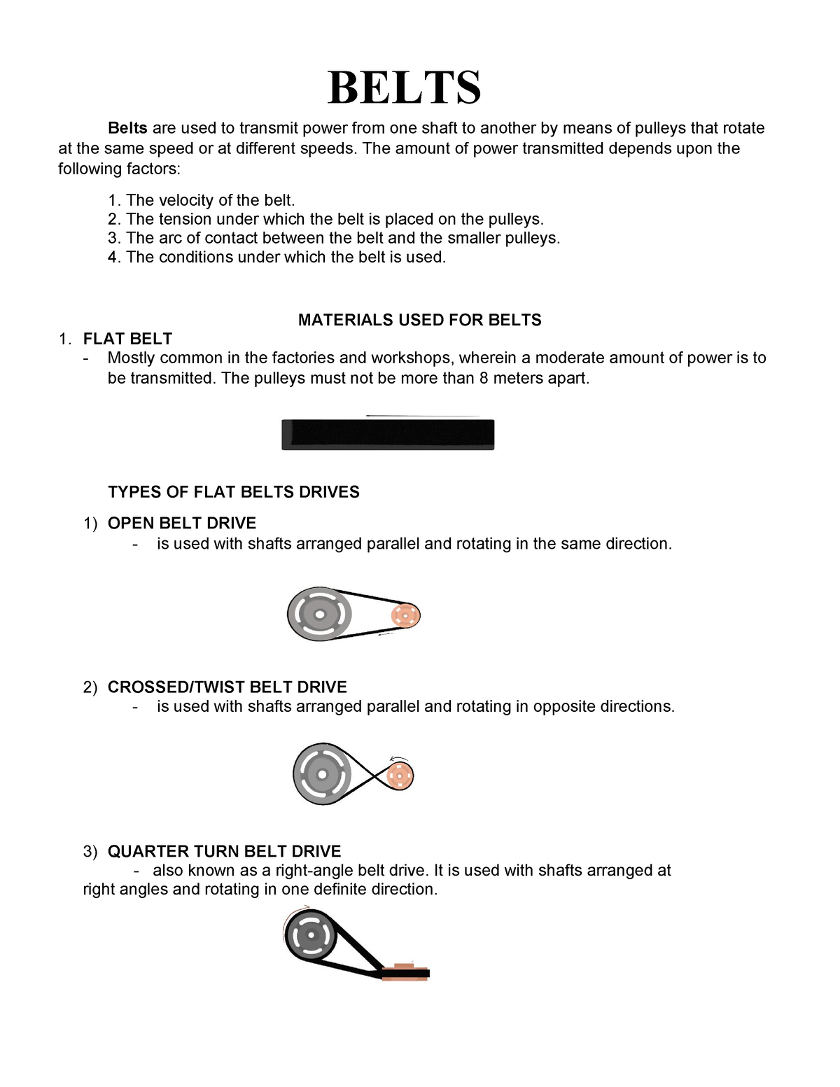 Belts - BELTS Belts are used to transmit power from one shaft to ...