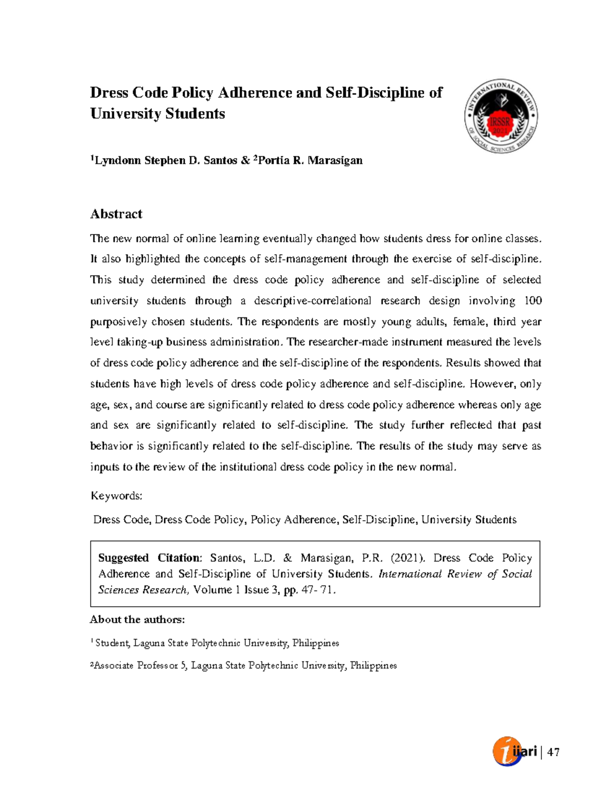 352595-dress-code-policy-adherence-and-self-dis-1f4d0777 - ISSN 2782 ...