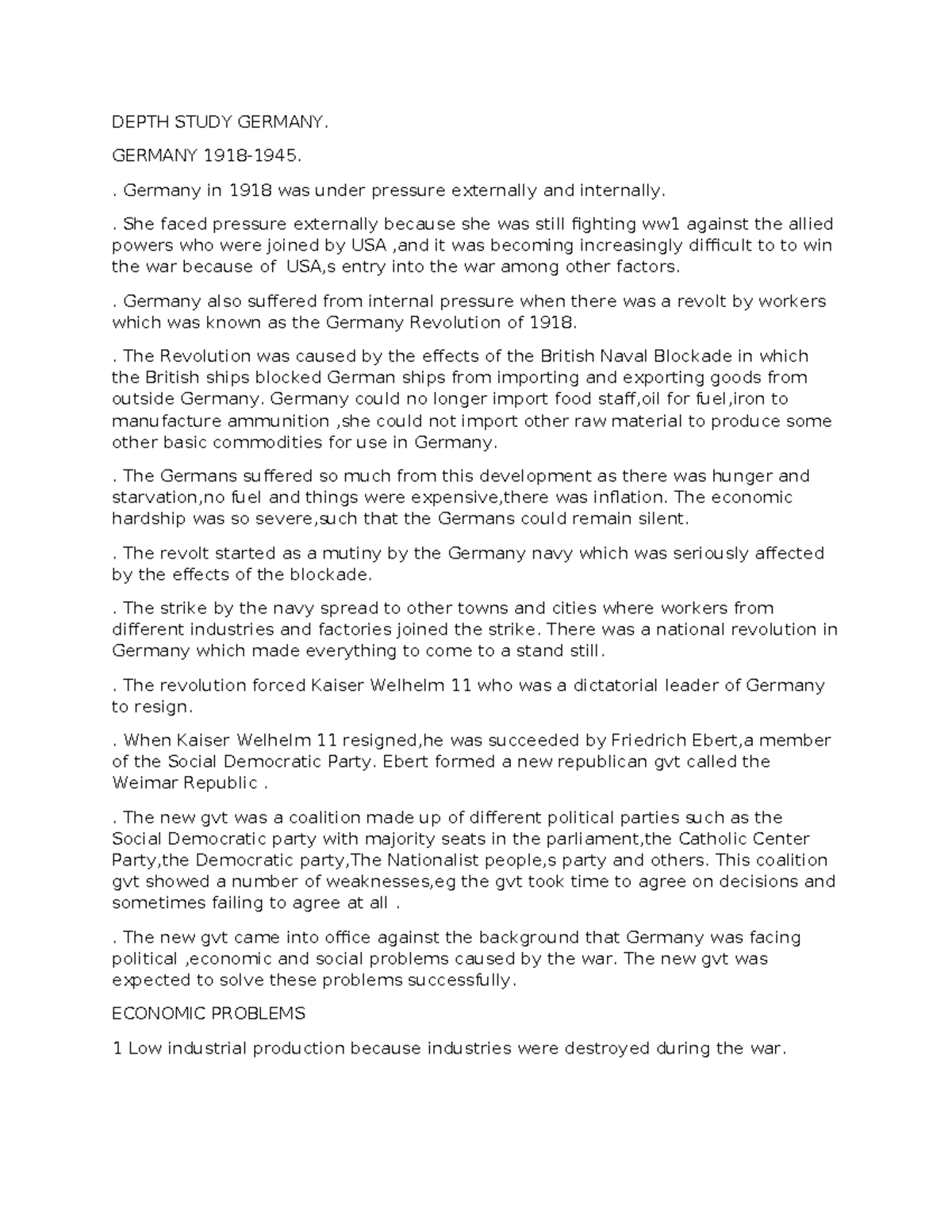 Depth Study Germany F4 - DEPTH STUDY GERMANY. GERMANY 1918-1945 ...