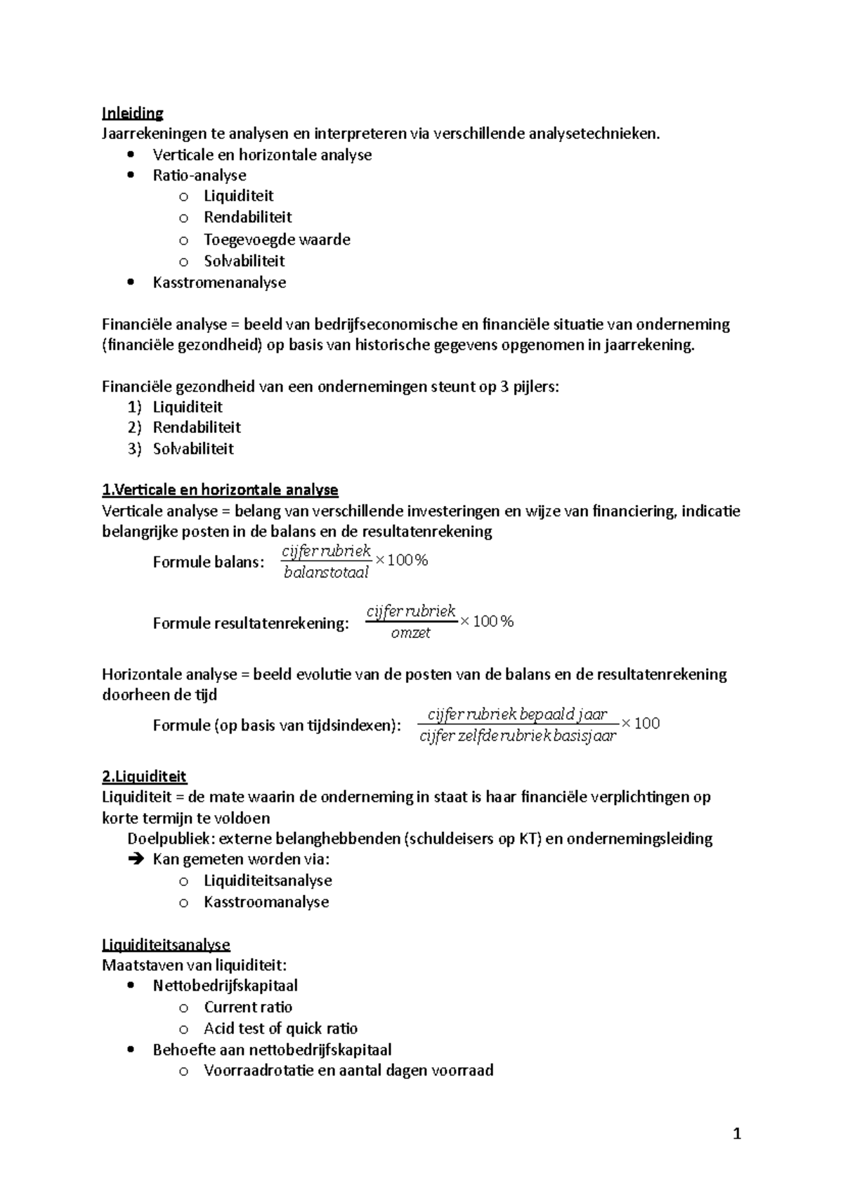 Deel 2: Analyse Van De Jaarrekening - Beknopt Schema - Inleiding ...