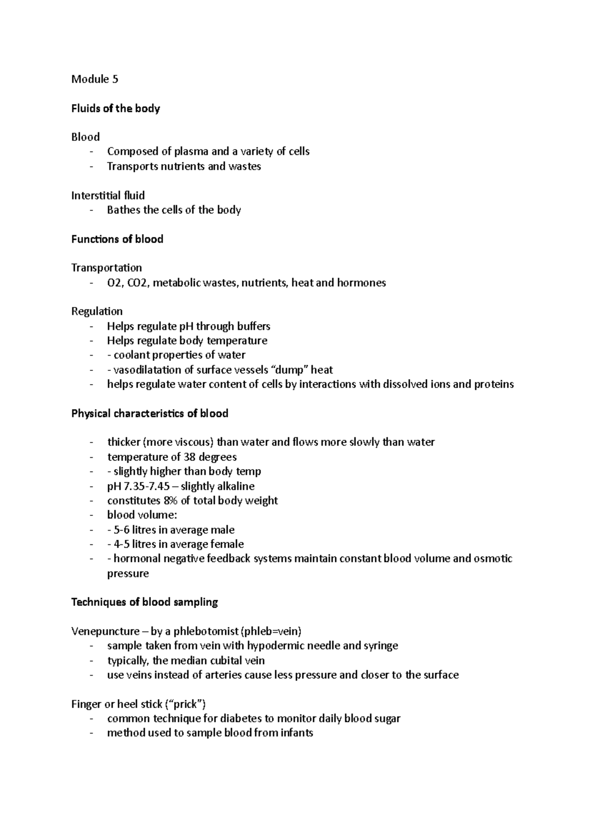 Module 5 - Module 5 Fluids of the body Blood - Composed of plasma and a ...
