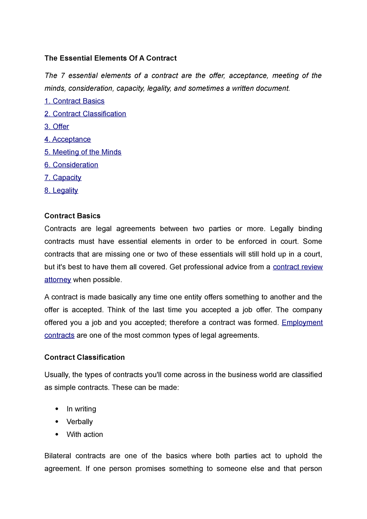 The Essential Elements Of A Contract - Contract Basics Contract ...