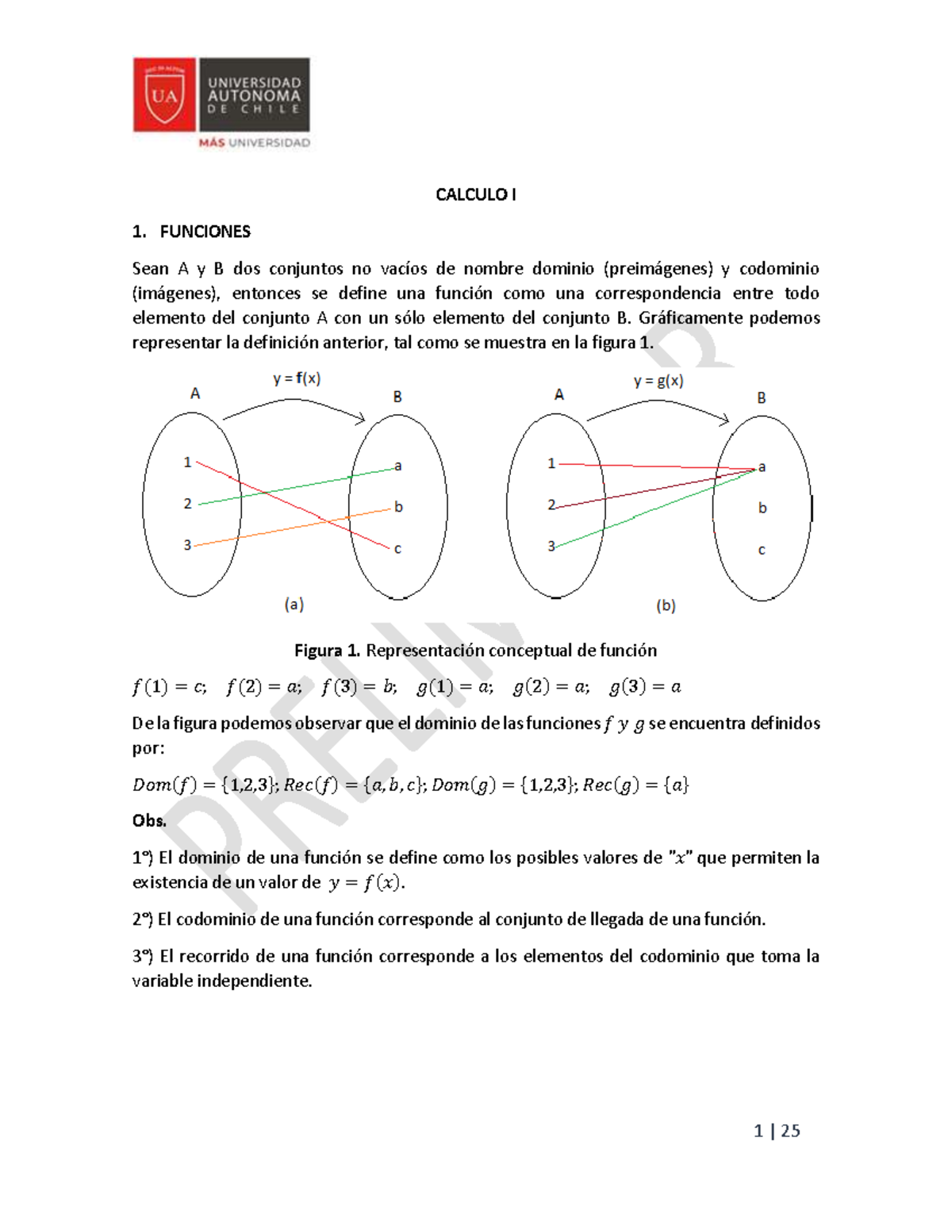 Apuntes Preliminar - CALCULO I 1. FUNCIONES Sean A Y B Dos Conjuntos No ...