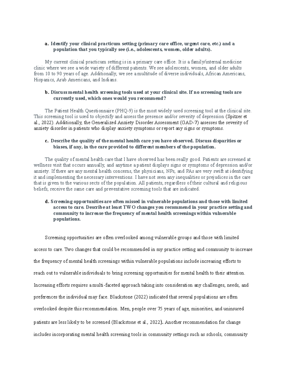 Week 6 NR601 DB - Week 6 - a. Identify your clinical practicum setting ...