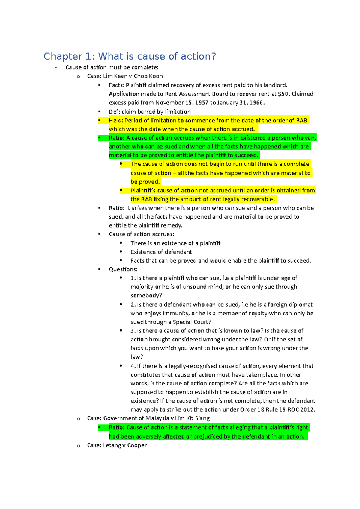 4 Civil Procedure 1 Notes Chapter 1 What is cause of action? Cause