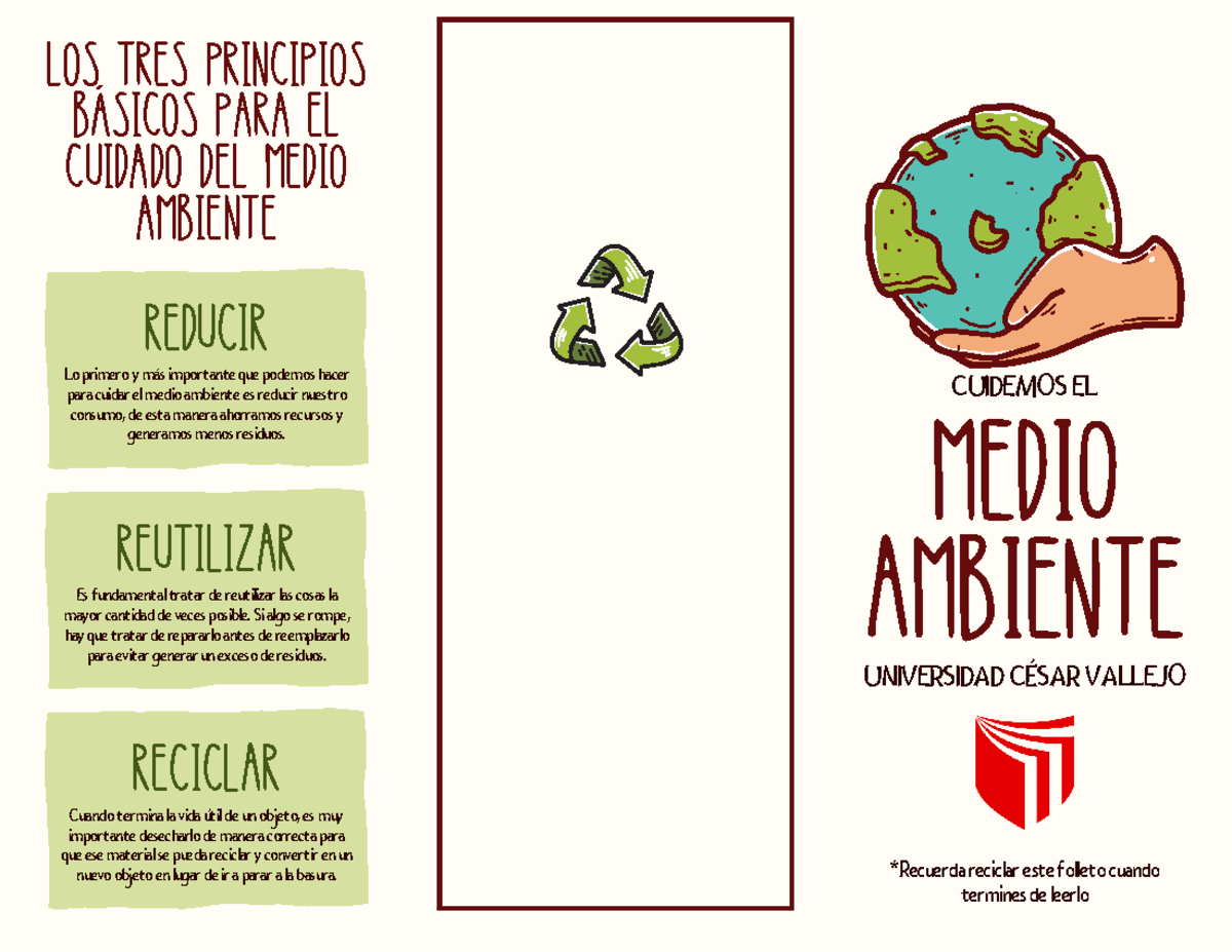 Folleto tríptico cuidado del medio ambiente ilustrado verde - MEDIO