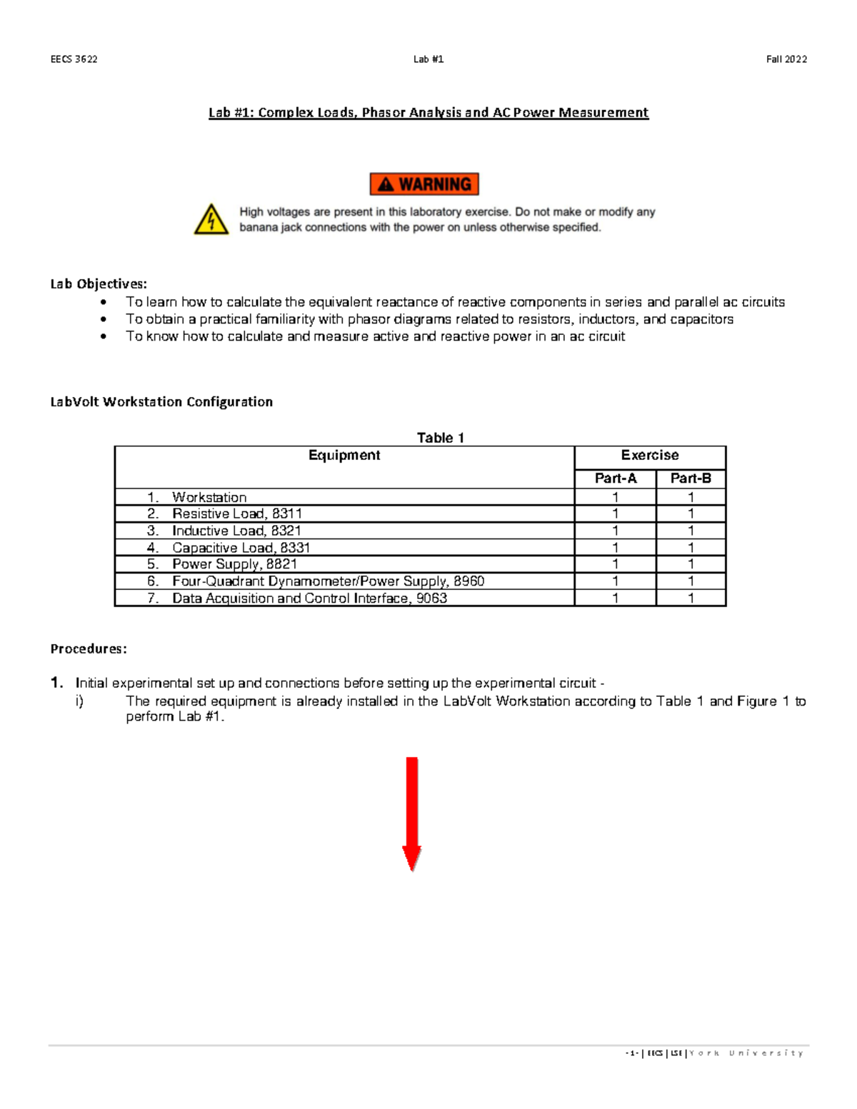 LAB1 EECS3622 - Lab 1 - Lab #1: Complex Loads, Phasor Analysis and AC ...