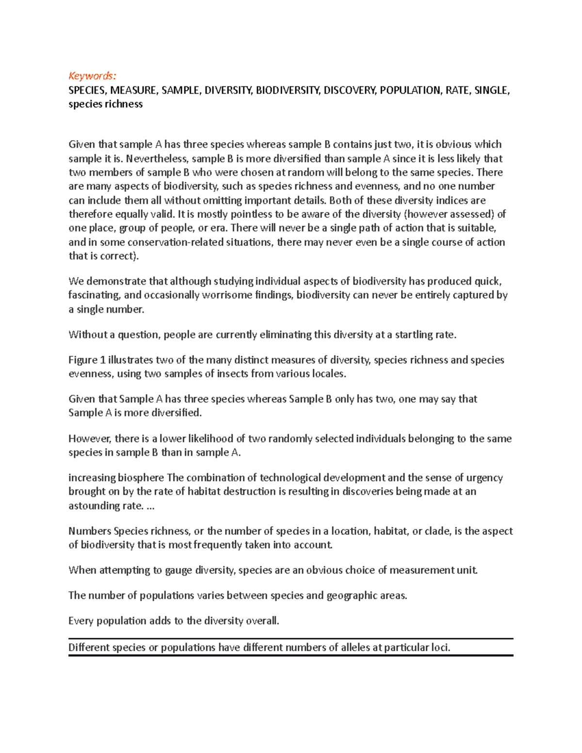 01EVS518 Week2 point purvis Keywords SPECIES, MEASURE, SAMPLE