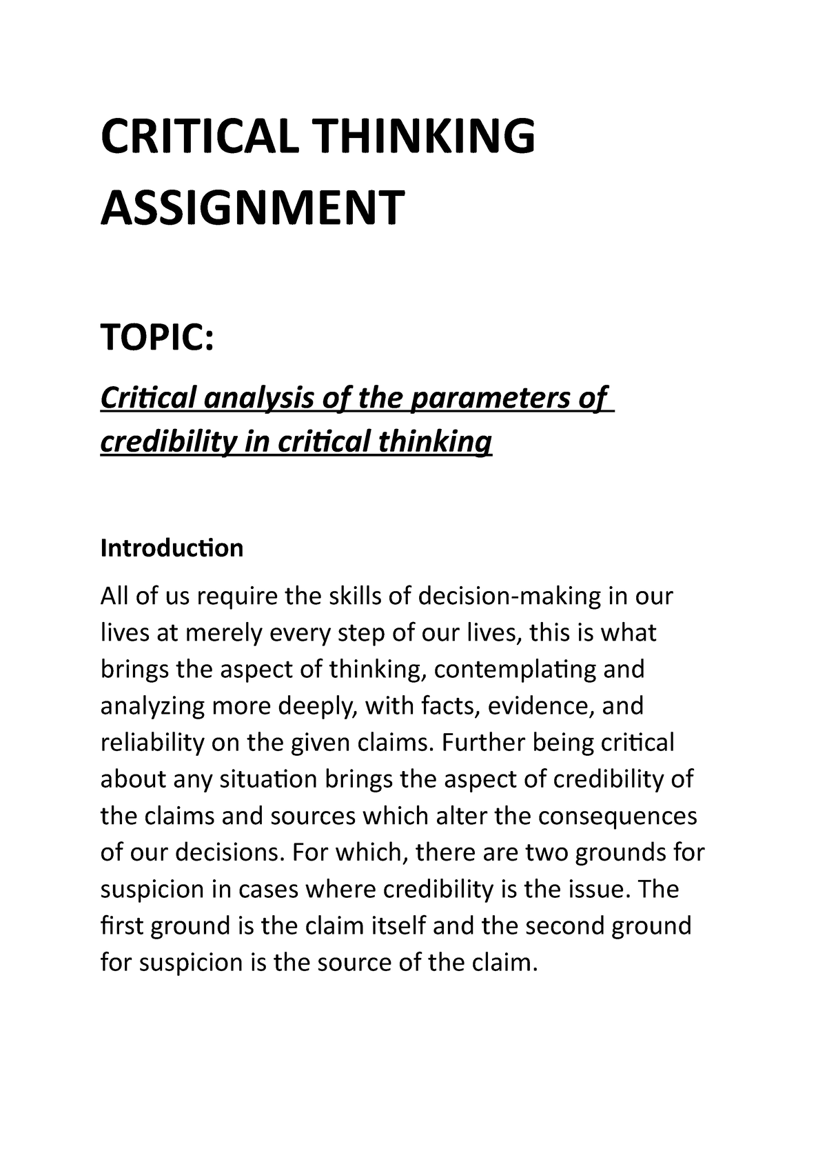 critical thinking in academic assignments