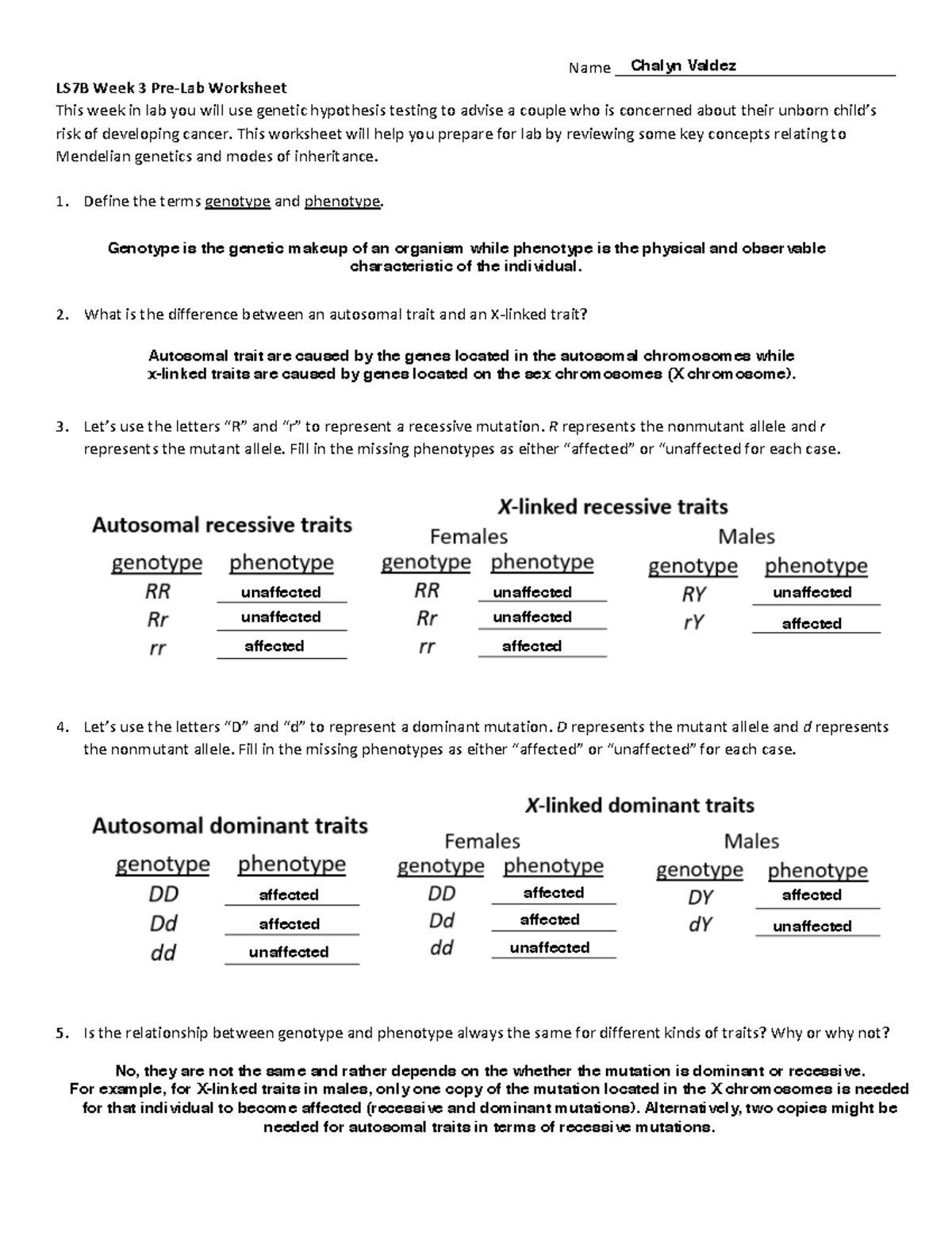 LS7B Week 3 Pedigrees Pre-Lab Worksheet - Name ...