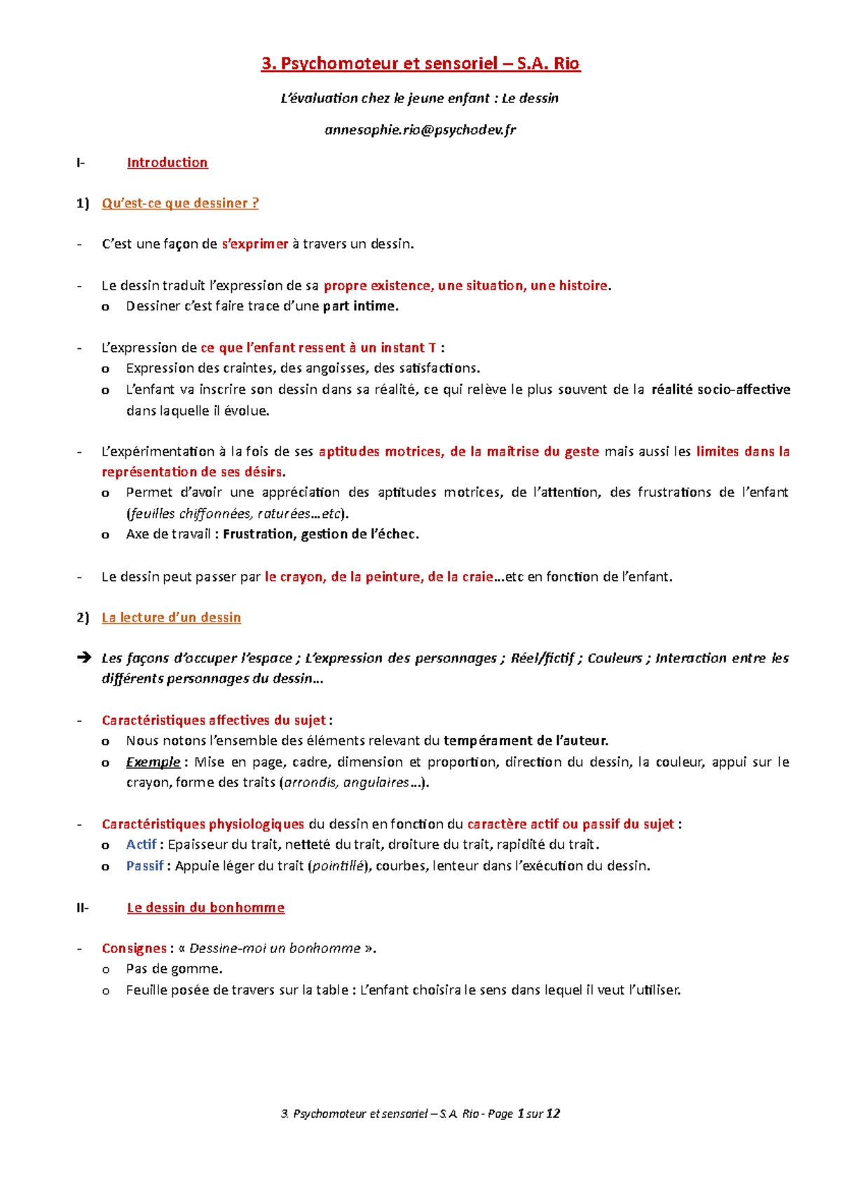 L Evaluation Par Le Dessin Chez L Enfant 3 Psychomoteur Et Sensoriel S A Rio L Evaluation Chez Studocu