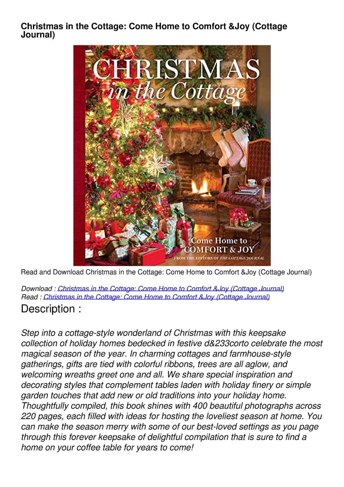 [PDF] DOWNLOAD Christmas in the Cottage Come Home to Comfort Joy