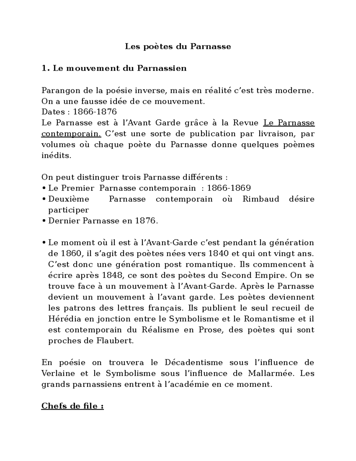 Les poètes du Parnasse - Notes de cours 1 - Les poètes du Parnasse Le ...